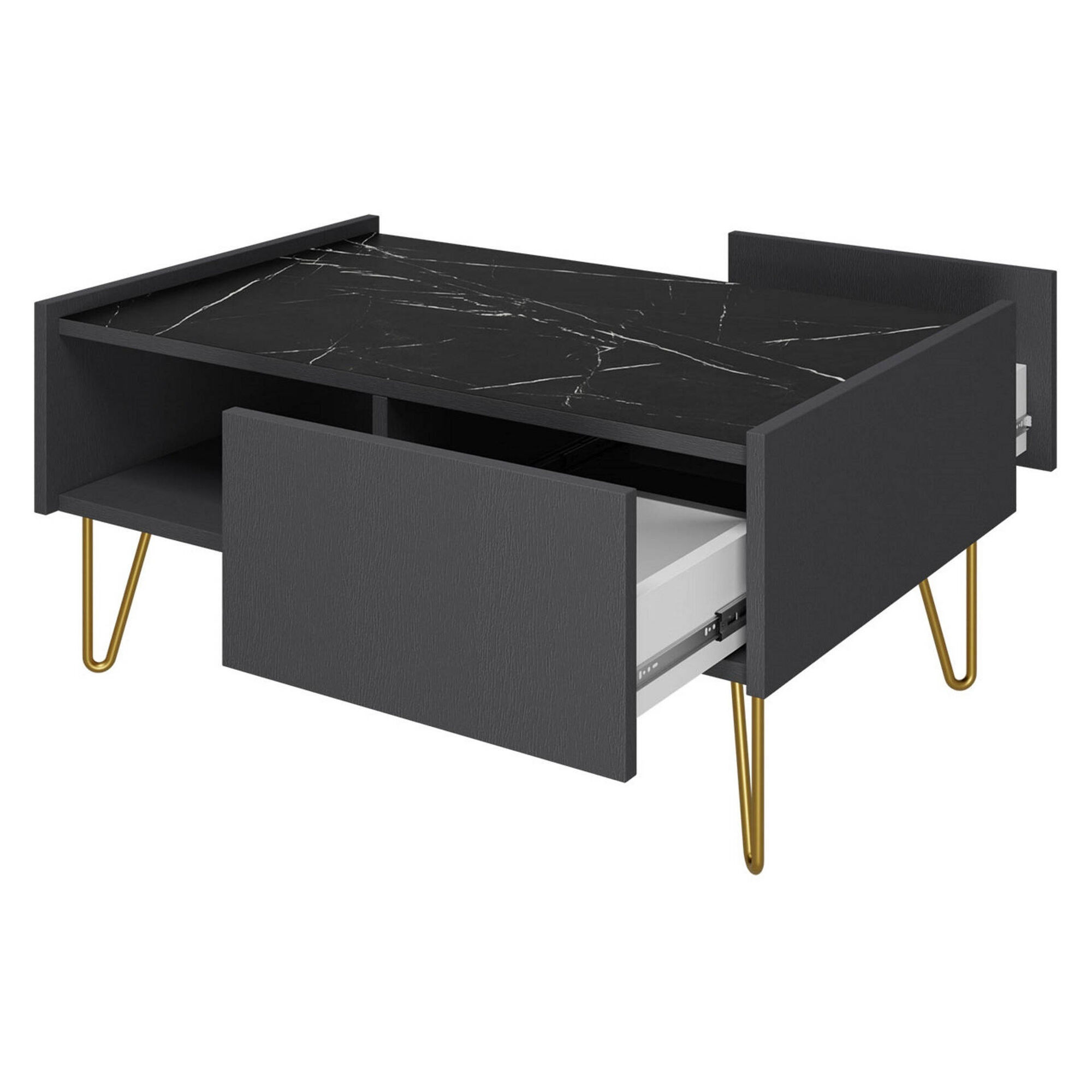 Mesa de centro com pés dourados 97x65x45cm Preto Marine Mesa de centro com pés dourados 97x65x45cm Preto Marine