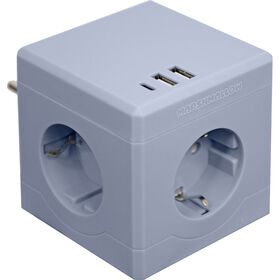 Extens&atilde;o Cubo 3 Tomadas 2USB Azul Seco Marshmallow