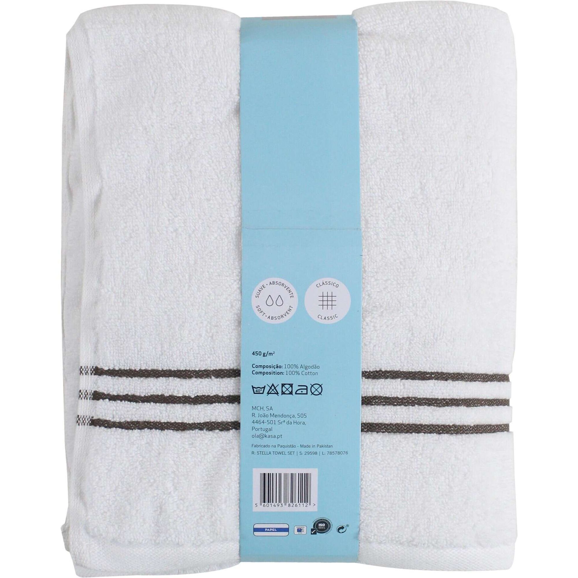 Conjunto 3 Toalhas Branco e Castanho Kasa