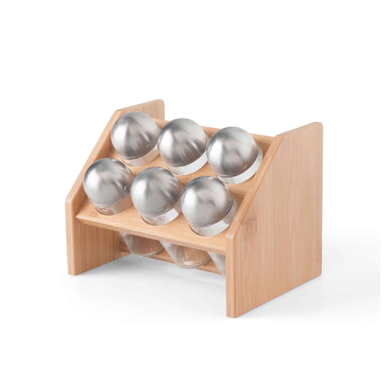 Suporte Especiarias com 6 Frascos Bambu Kasa