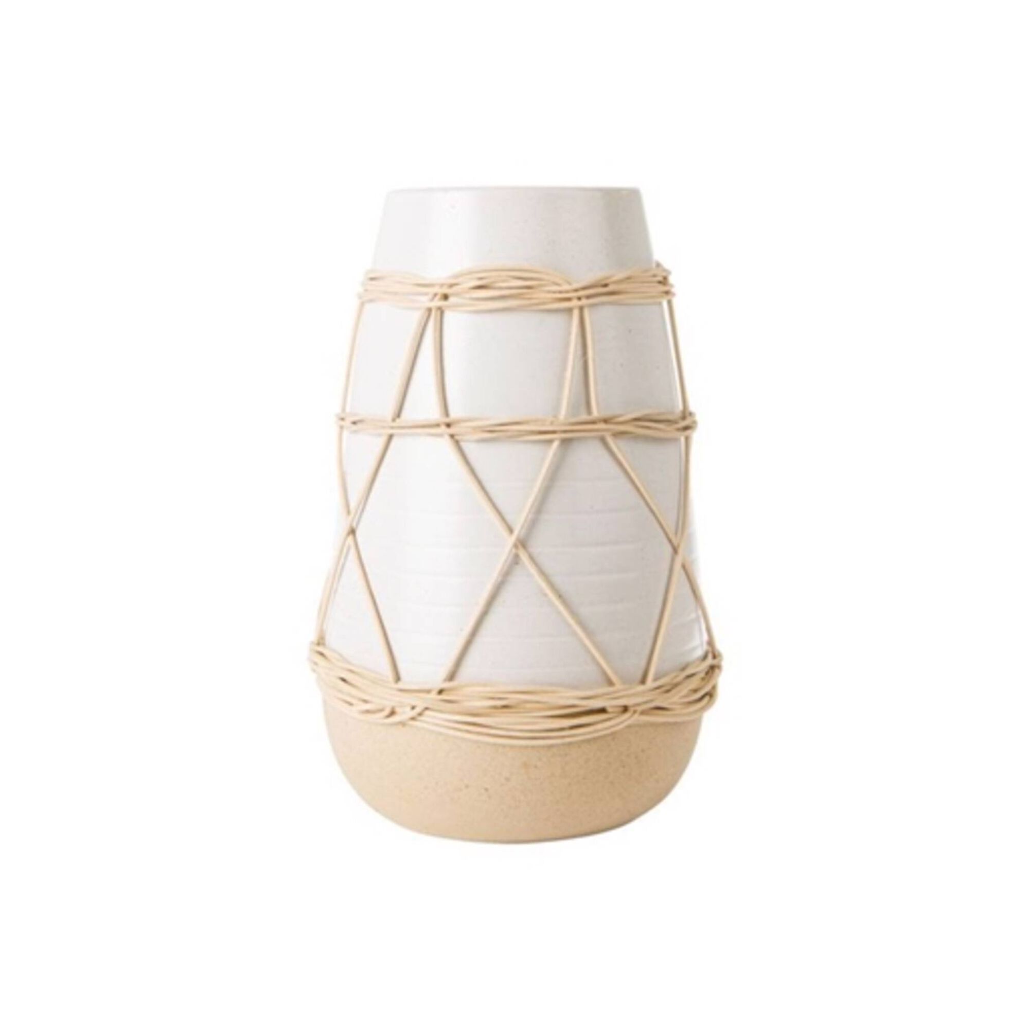 Jarra Cerâmica 23cm Branca com Rattan Jarra Cerâmica 23cm Branca com Rattan