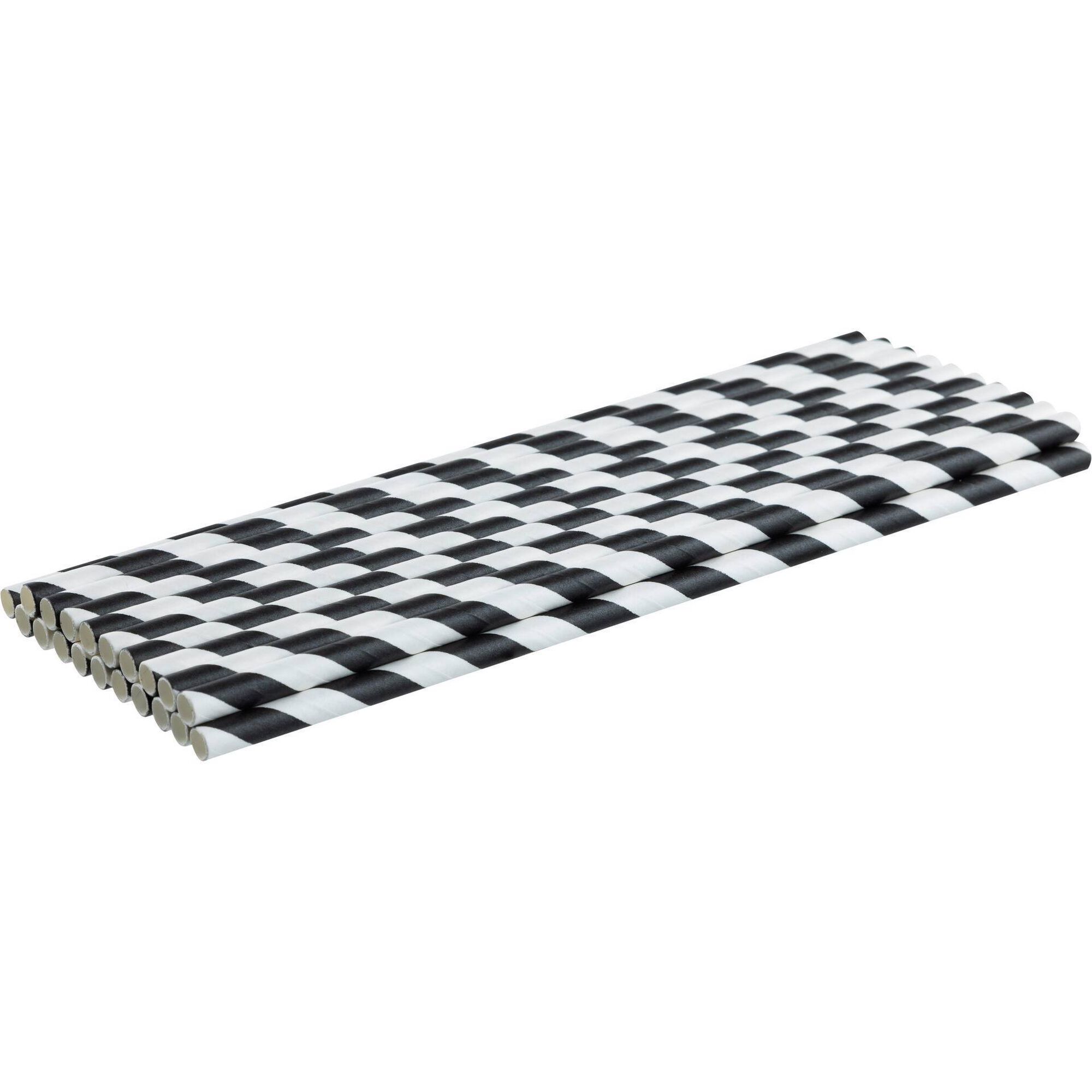 Conjunto 20 Palhinhas Papel Riscas Pretas