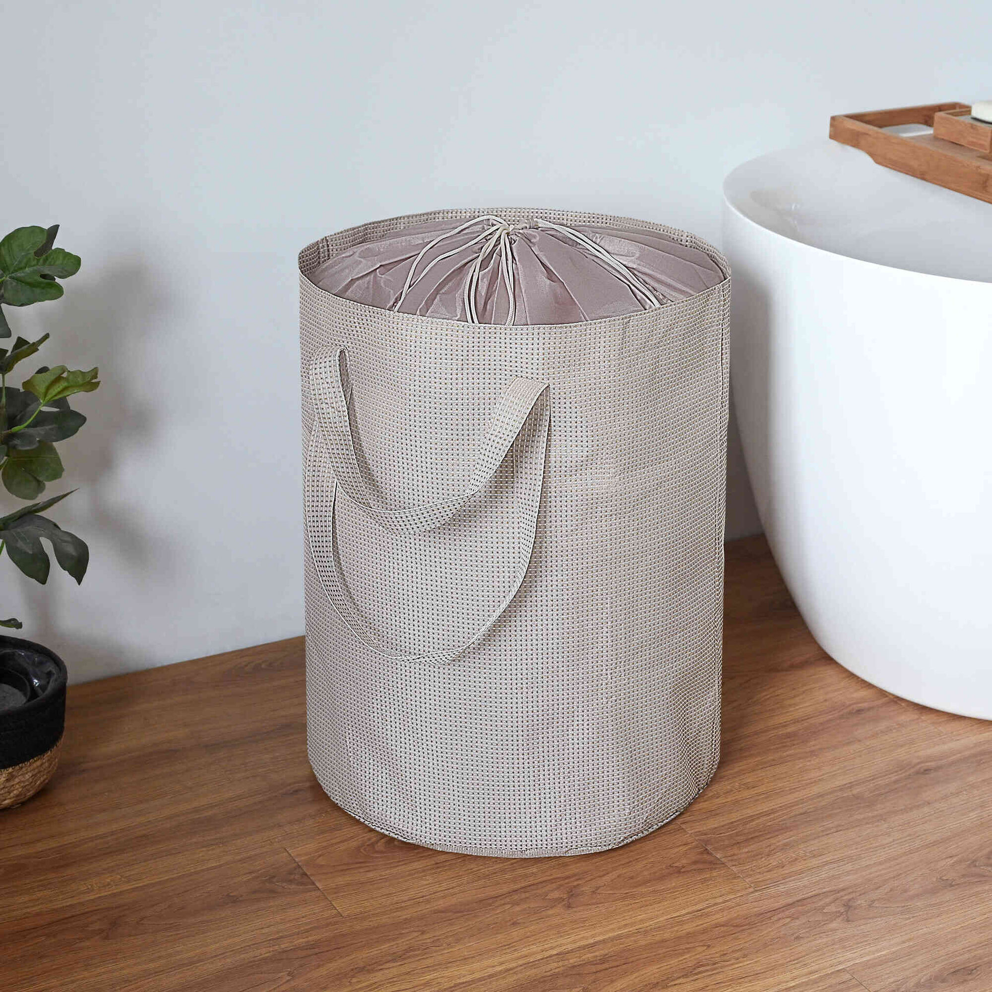 Cesto Roupa Transport&aacute;vel Tecido Cinza Kasa