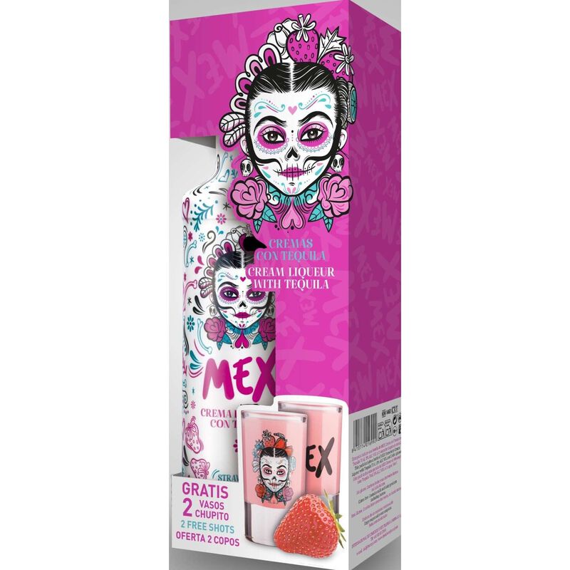 MEX Licor Tequila e Morango com 2 Copos
