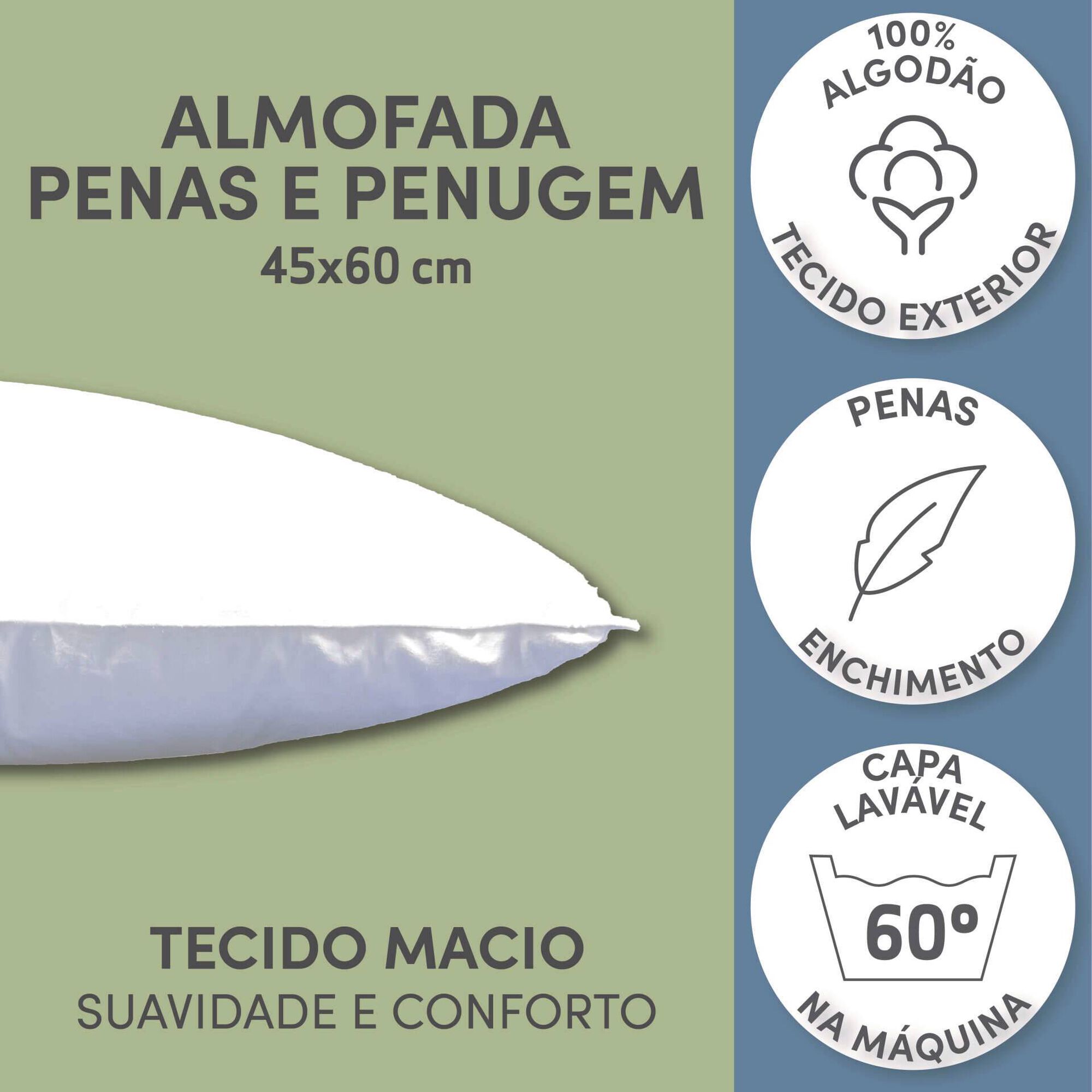Almofada Penas e Penugem Baixa Macia 45x60cm