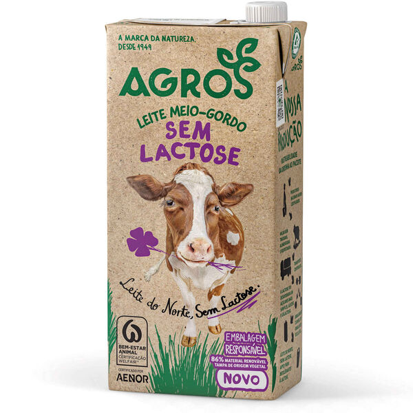 Leite UHT Meio Gordo sem Lactose Agros