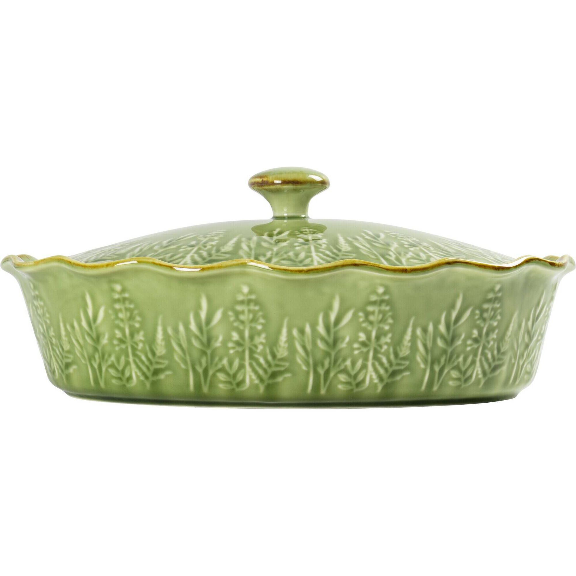 Assadeira Oval com Tampa Folhas Verde Claro Kasa