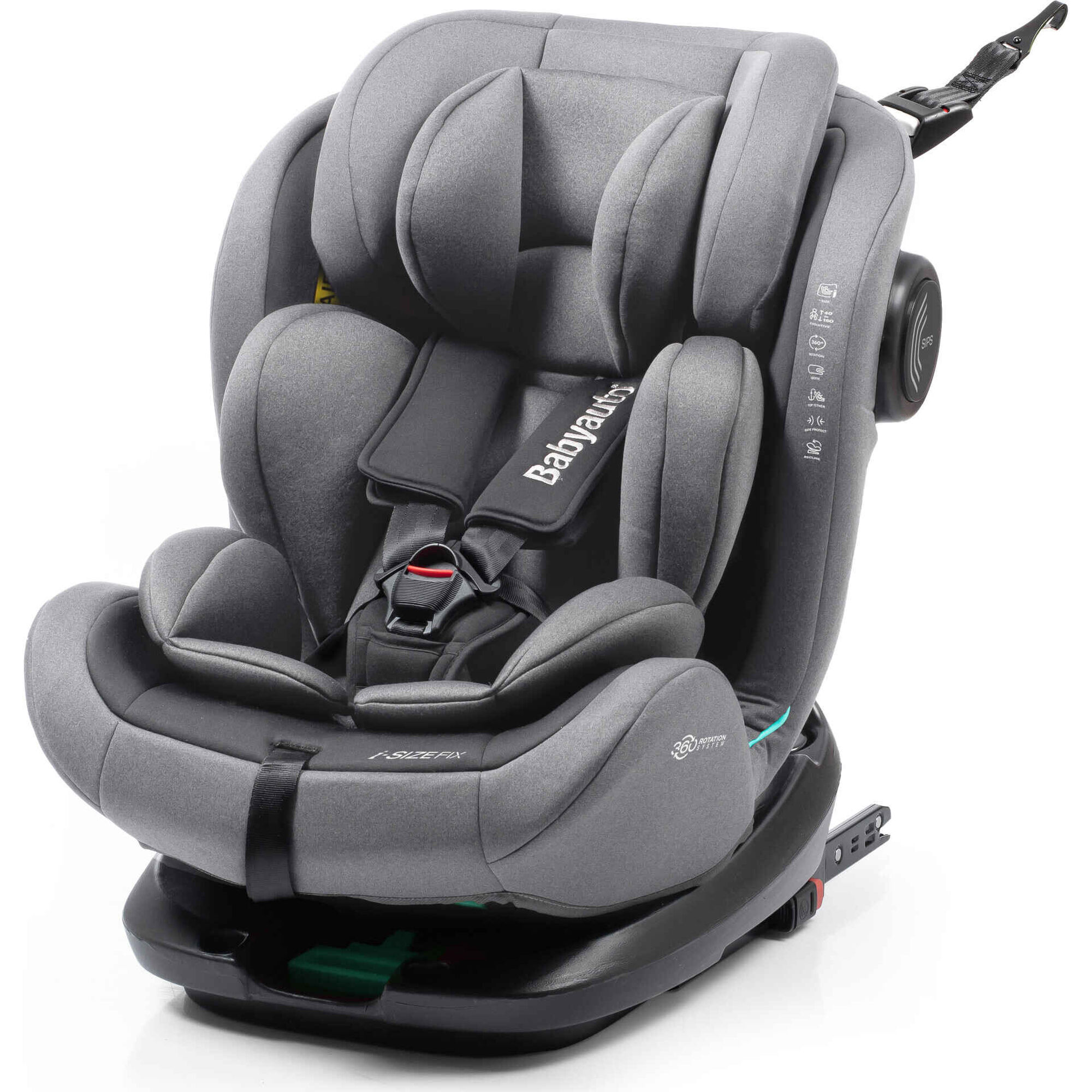 Cadeira Auto I-Size 40-150cm Isofix Rotativa Torna Fix Cinza