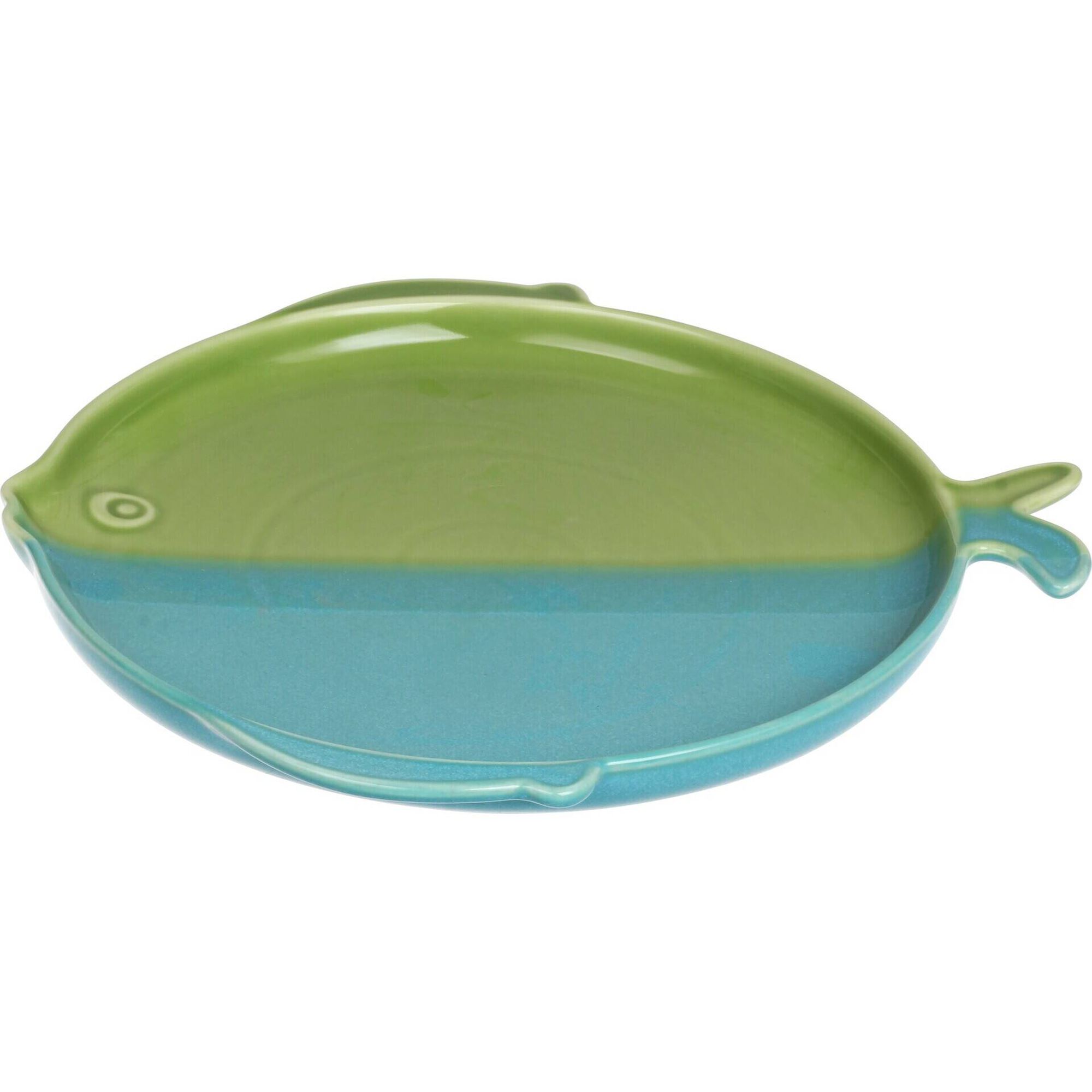 Prato Servir 28,3x26,1x2,5cm Peixe Verde e Azul