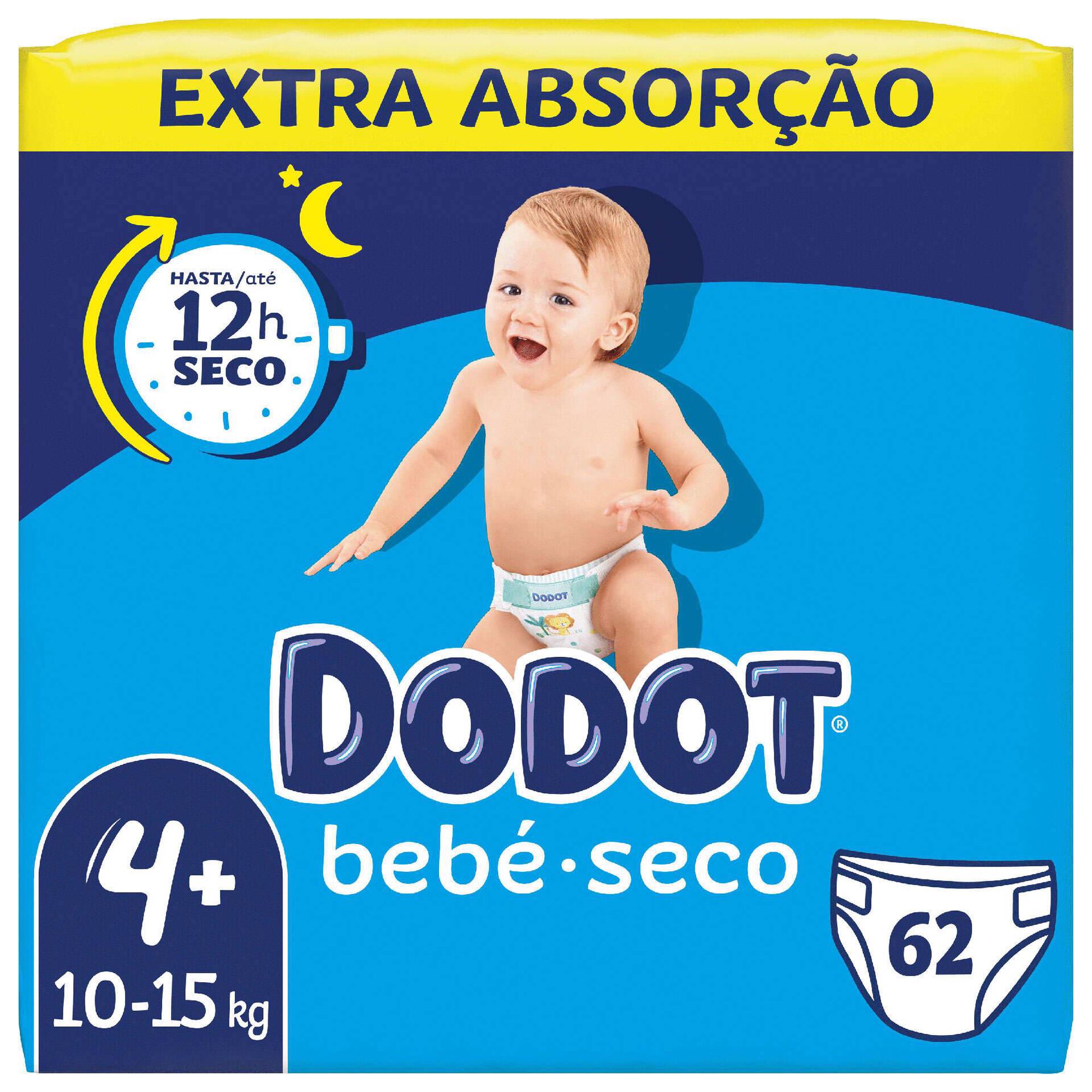 Fraldas Bebé Seco Extra 10-15kg T4+ - emb. 62 un - Dodot