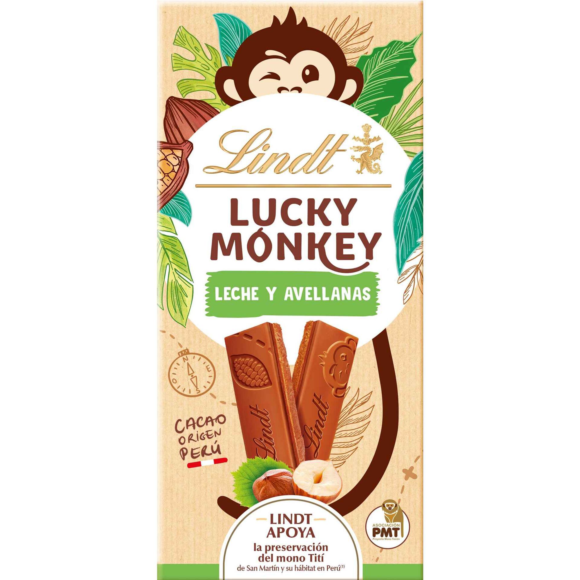 Tablete de Chocolate com Avel&atilde; Lucky Monkey Lindt