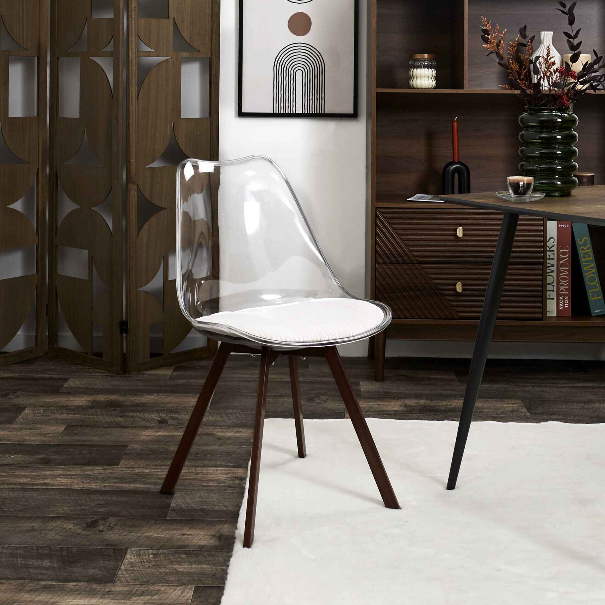 Conjunto de 4 Cadeiras Transparentes Bege Scott