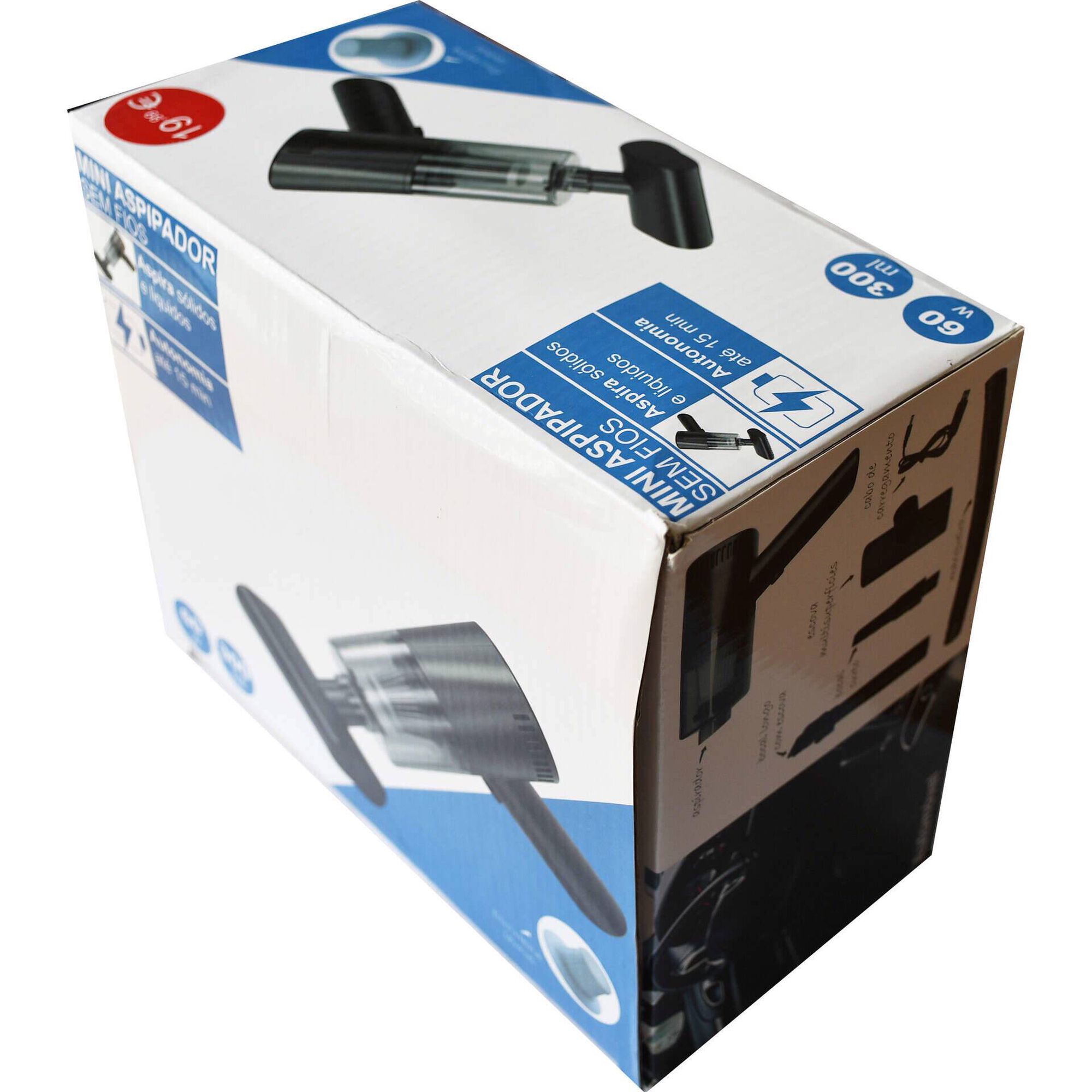 Mini Aspirador sem Fios 300ml 60W Preto Bazar&atilde;o