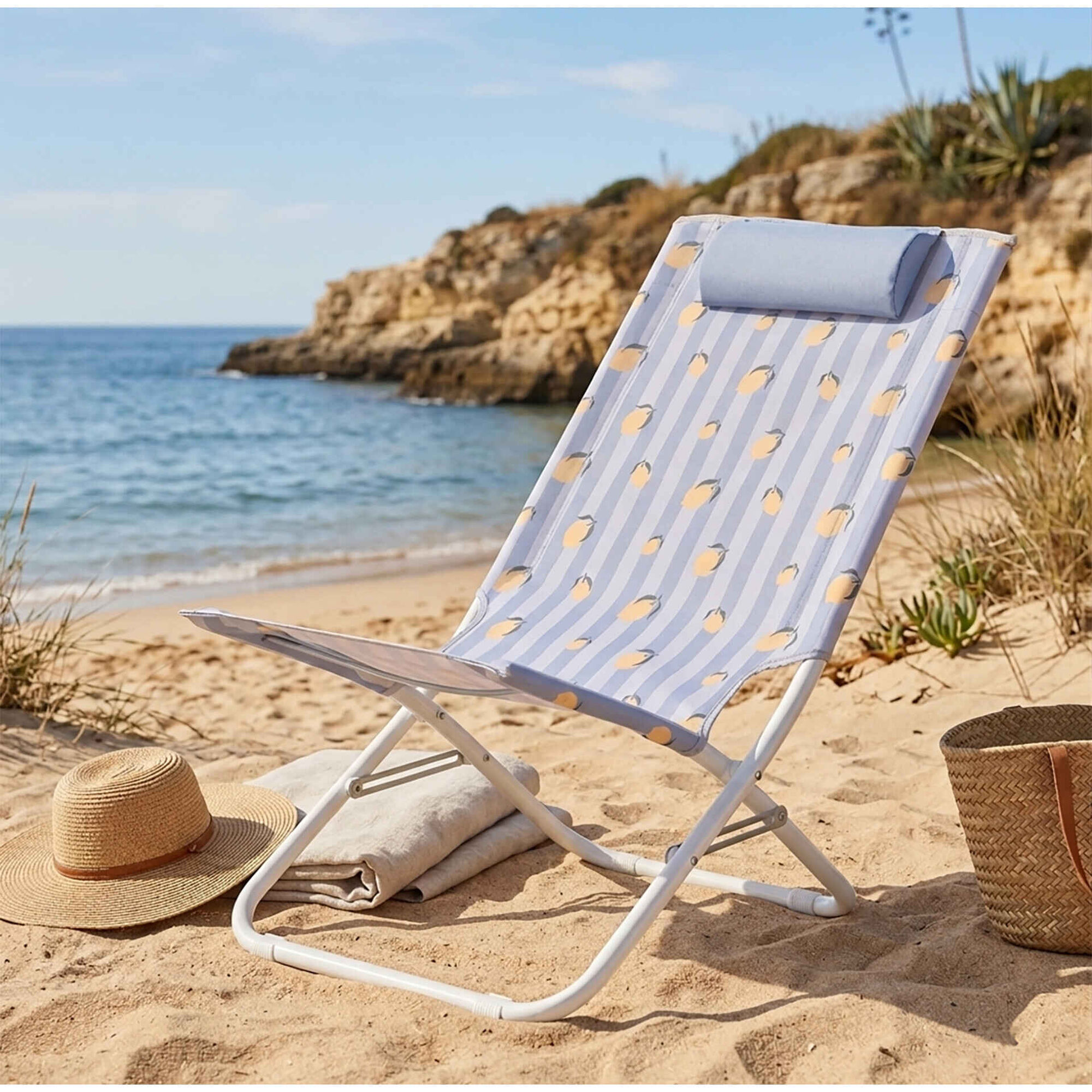 Cadeira Relax com Almofada Azul com Lim&otilde;es Candy Stripes Kasa