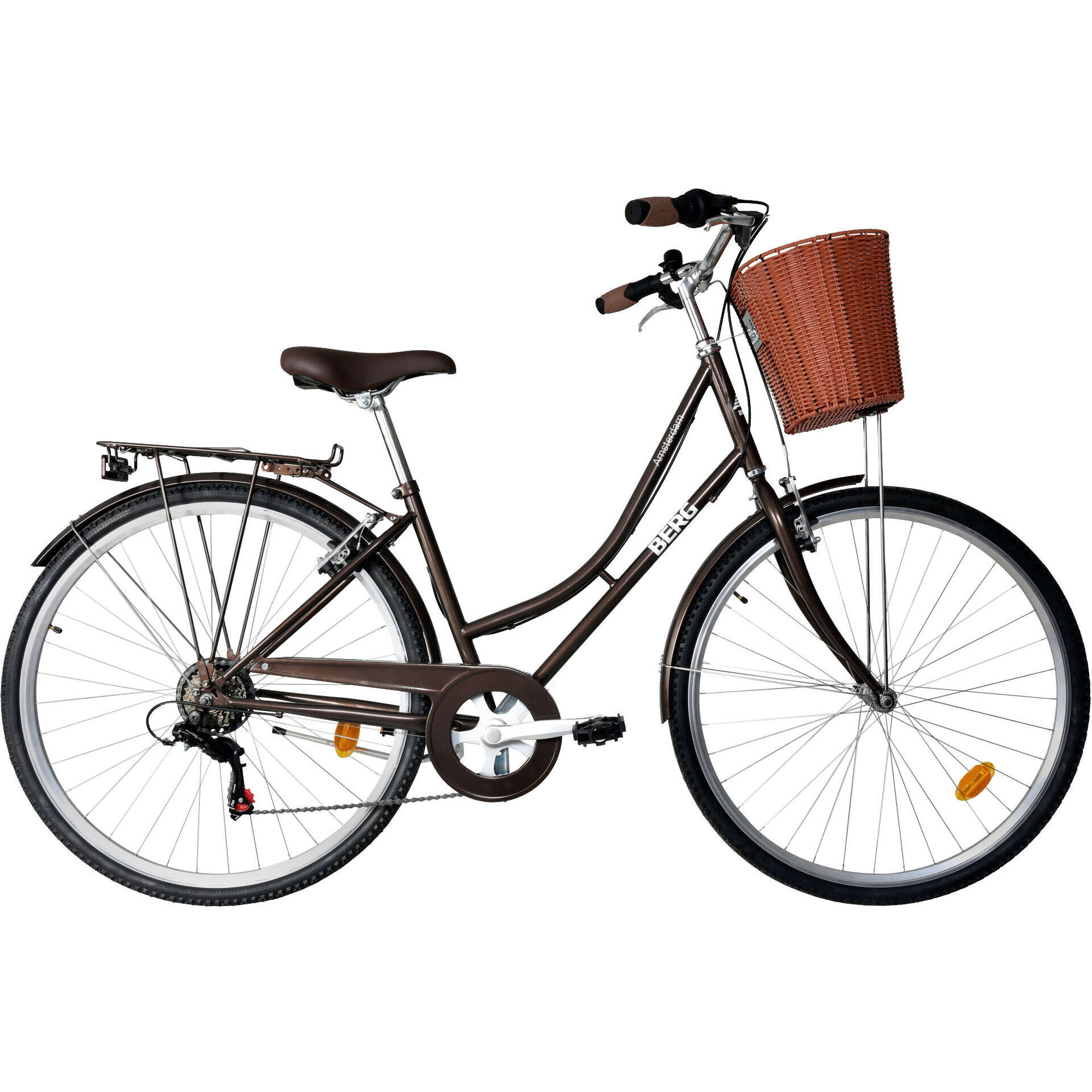 Bicicleta Adulto com Cesto Amsterdam Roda 28'' 6V Preta Berg