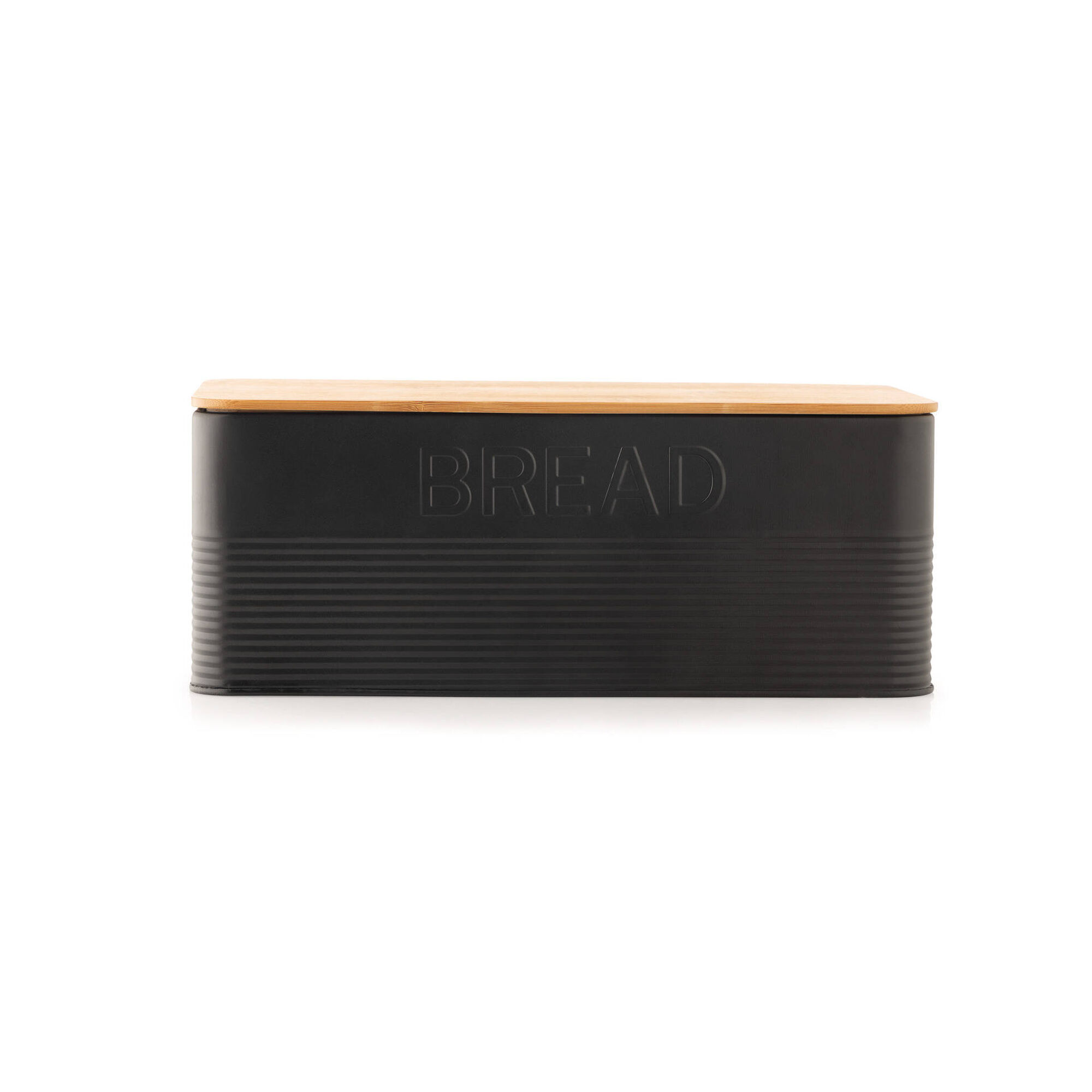 Caixa de P&atilde;o Metal com Tampa Bambu 38x18cm Preta Cosy