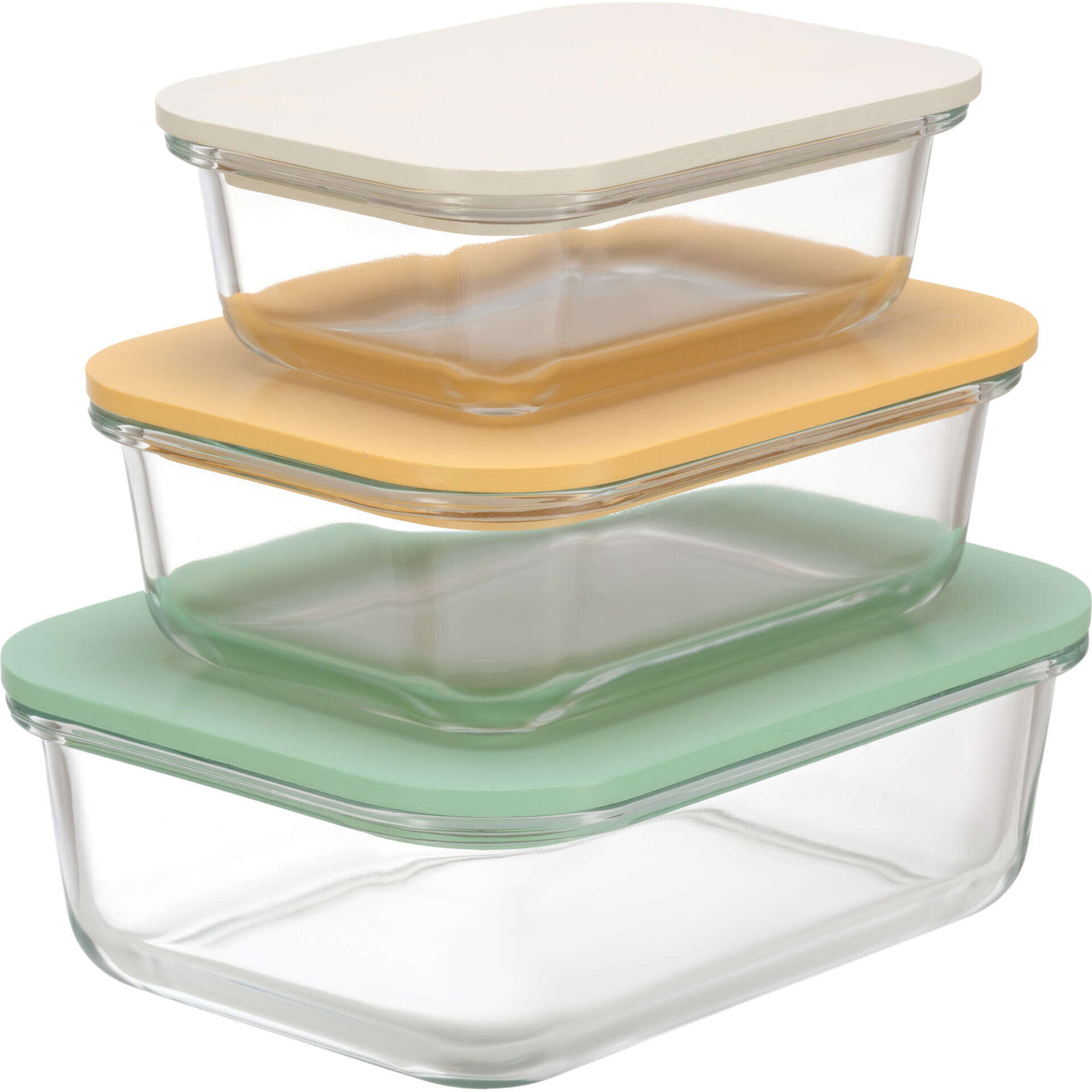 Conjunto de 3 Caixas Herm&eacute;ticas Vidro Bambu Colors Kasa