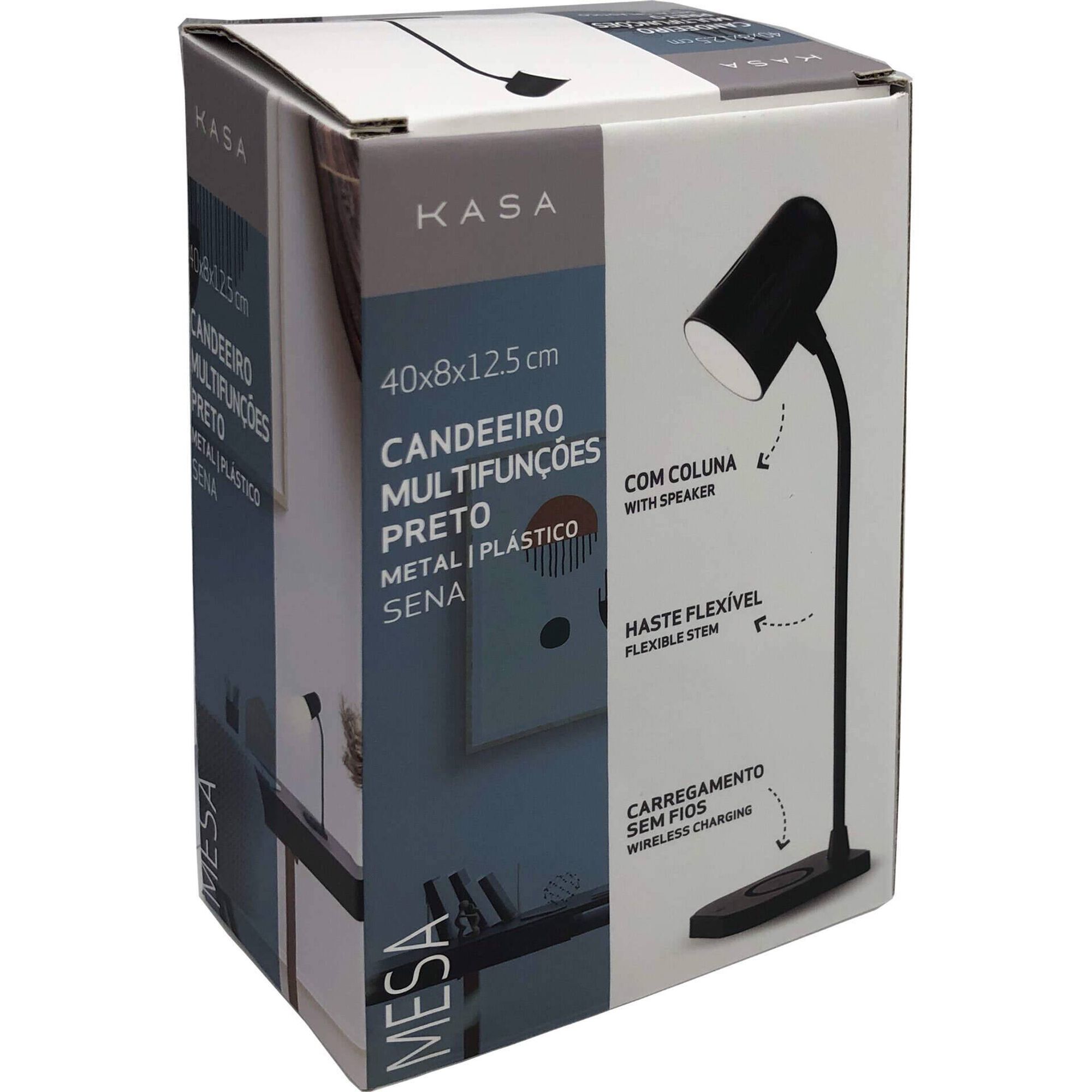 Candeeiro Multifun&ccedil;&otilde;es 12,5x8x40cm Preto Kasa