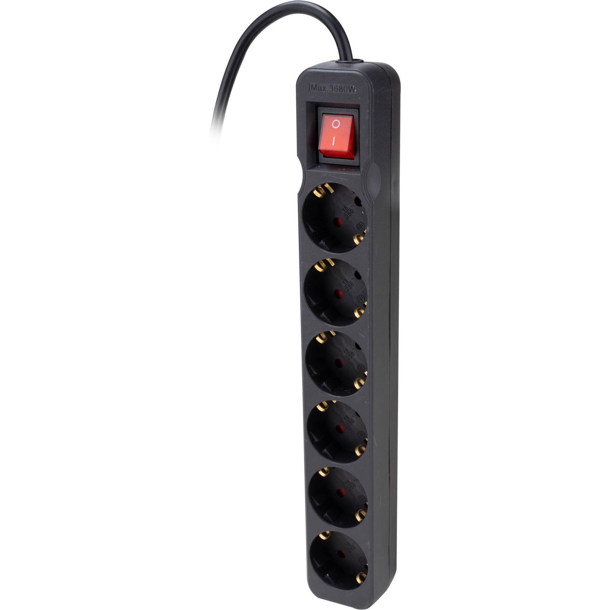 Bloco  6 Tomadas com Interruptor Preto Boost