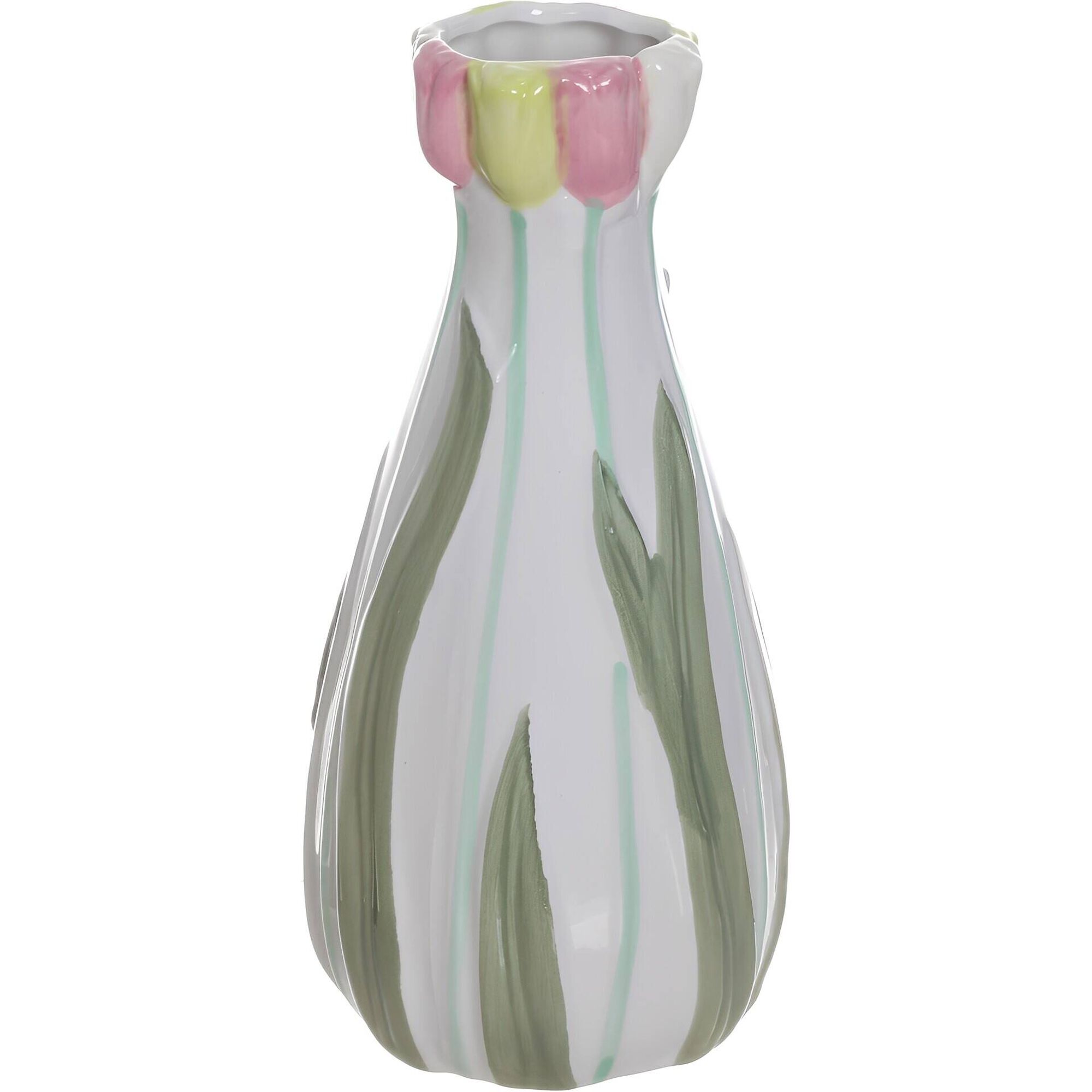 Jarra Folhas 21cm Verde e Rosa