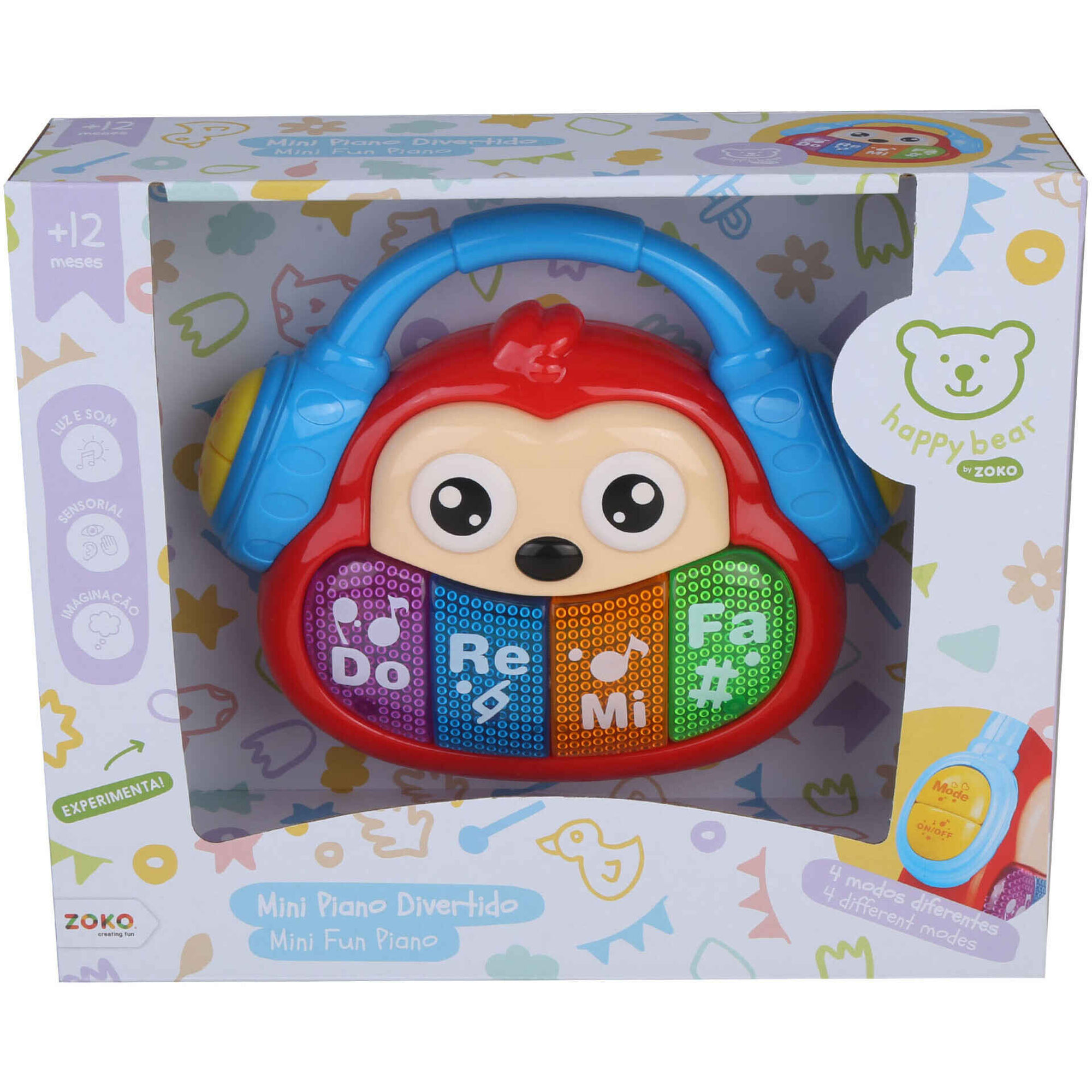 Zoko Happy Bear - Mini Piano Divertido com Luz e Som (v&aacute;rios modelos)