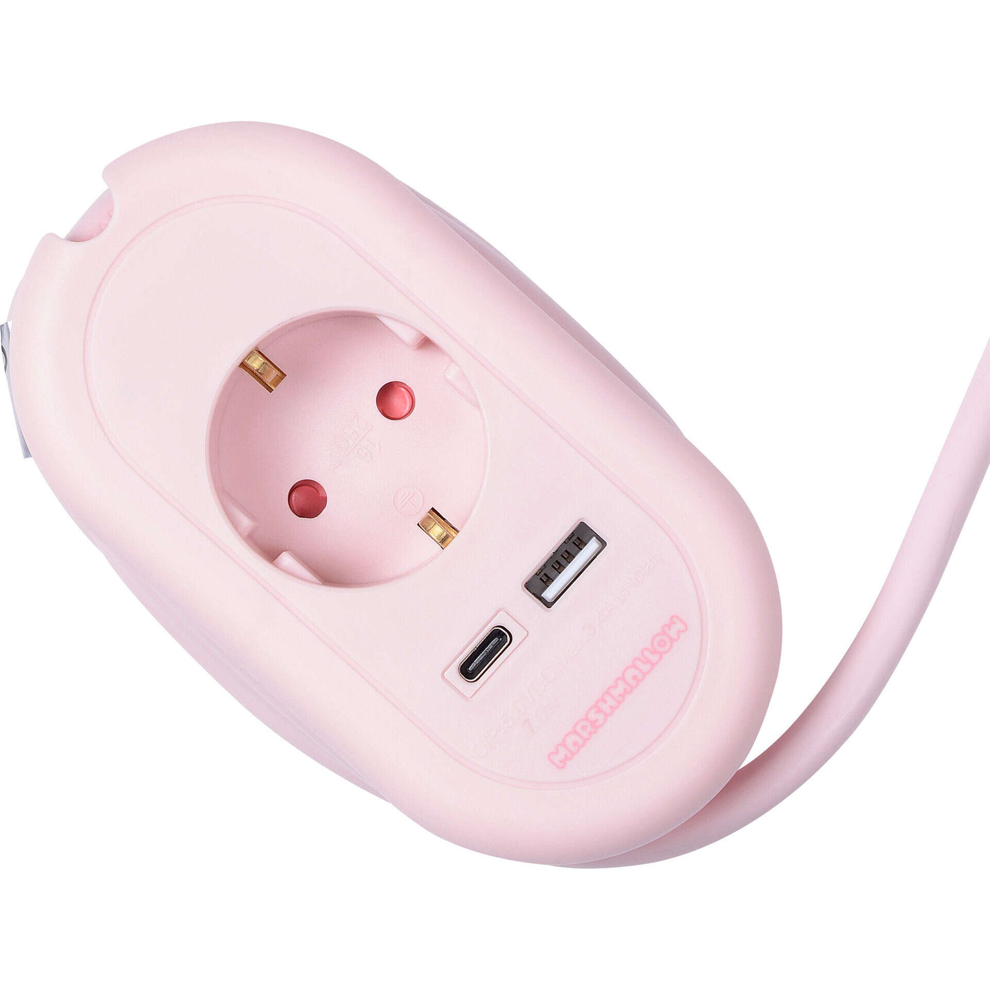 Bloco de Tomadas Travel com USB e USB-C Rosa Marshmallow