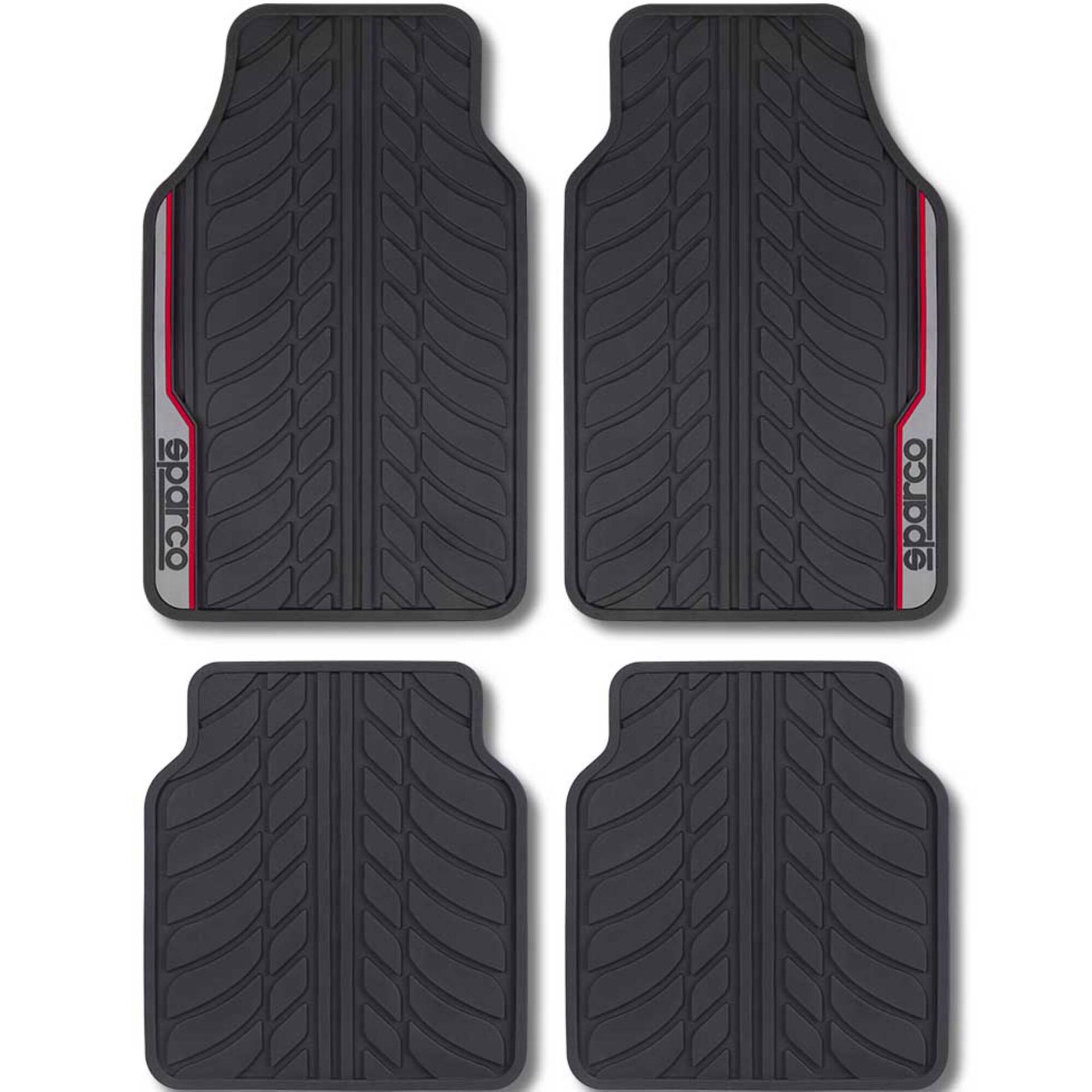 Conjunto 4 Tapetes Borracha Preto/Vermelho