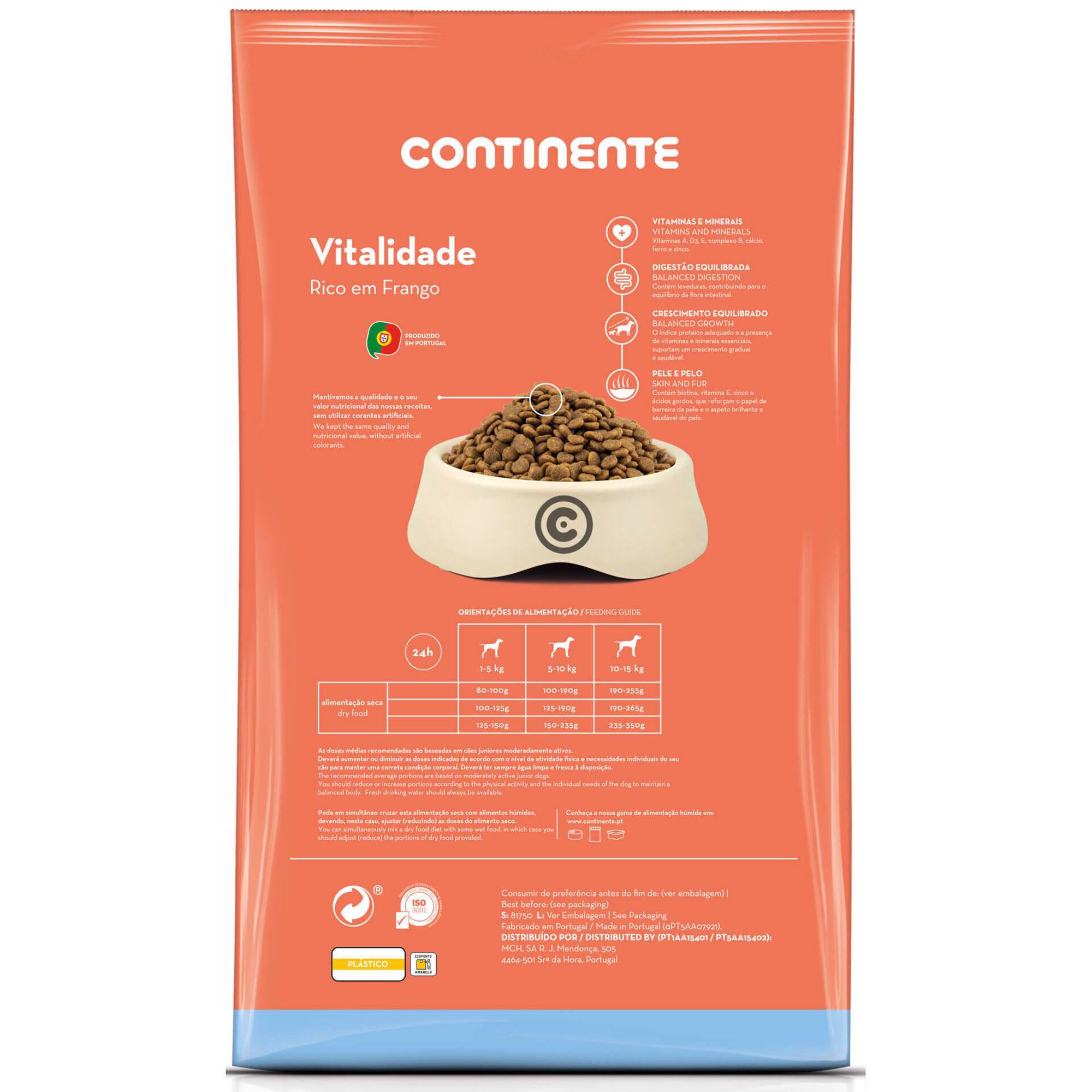 Ra&ccedil;&atilde;o para C&atilde;o J&uacute;nior Vitalidade Frango Continente Pet