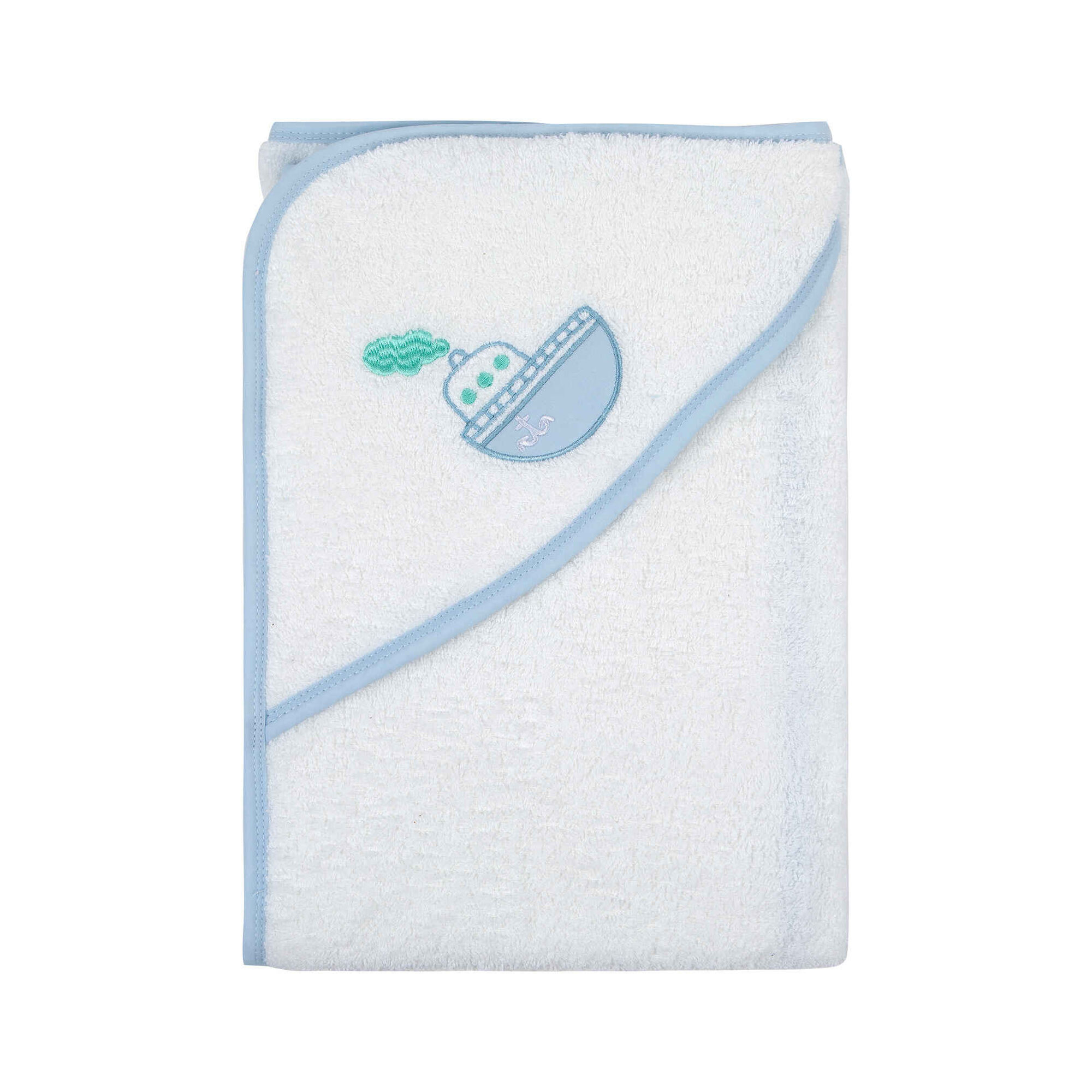 Toalha Com Bordado Navio Azul