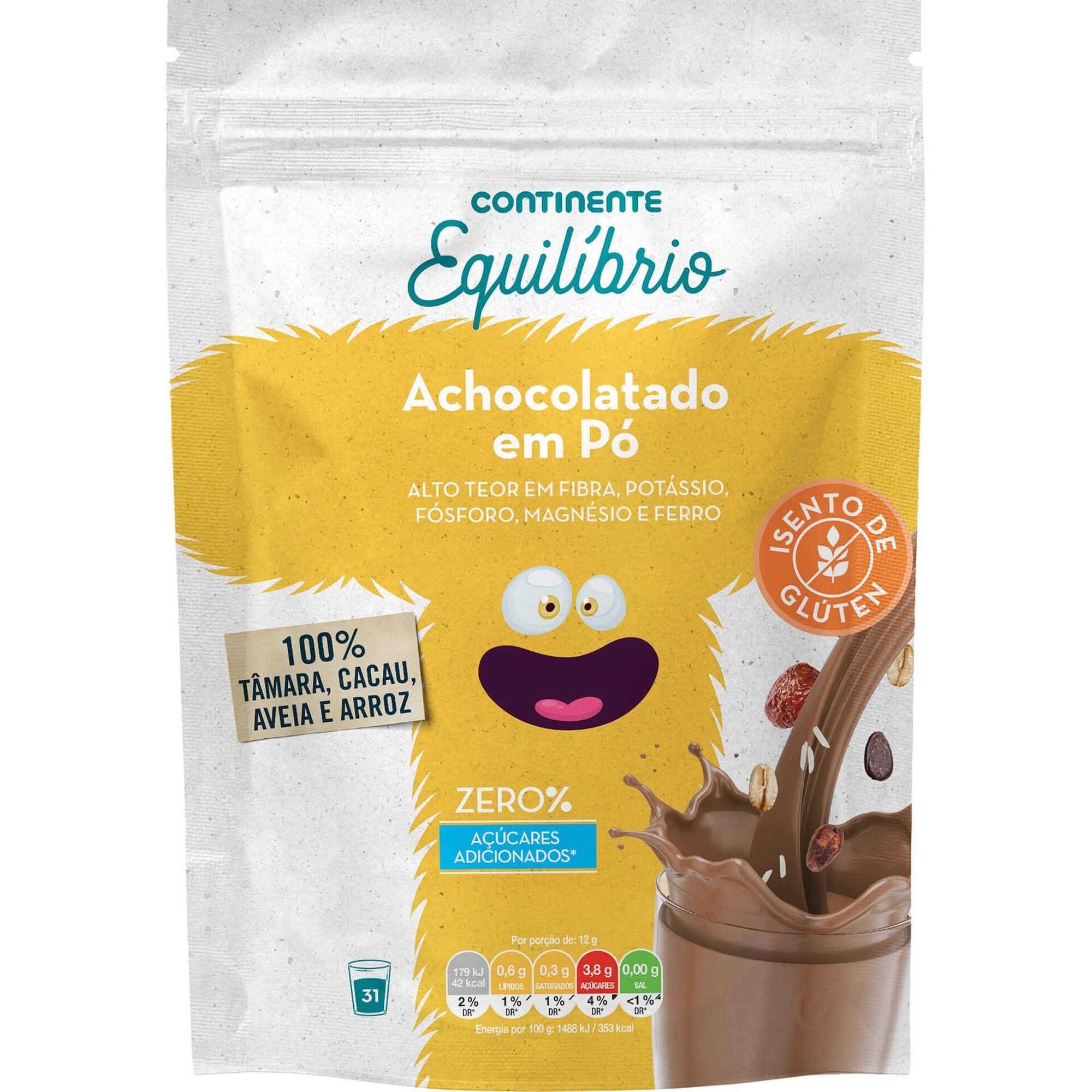 Bebida de Chocolate Sol&uacute;vel sem Gl&uacute;ten e sem A&ccedil;&uacute;car Continente Equil&iacute;brio