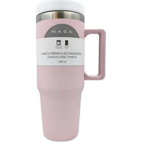 Caneca T&eacute;rmica 900ml Rosa A&ccedil;o Inoxid&aacute;vel Kasa