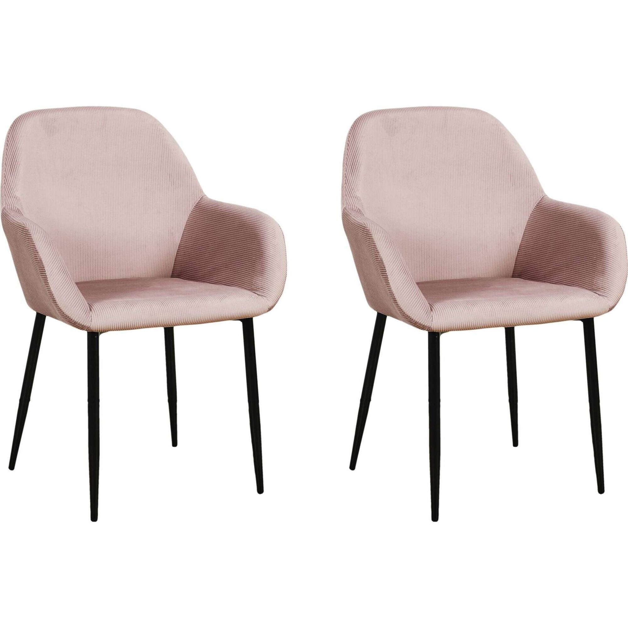 Conjunto de 2 Cadeiras Estofadas de Refei&ccedil;&atilde;o Bra&ccedil;os Rosa