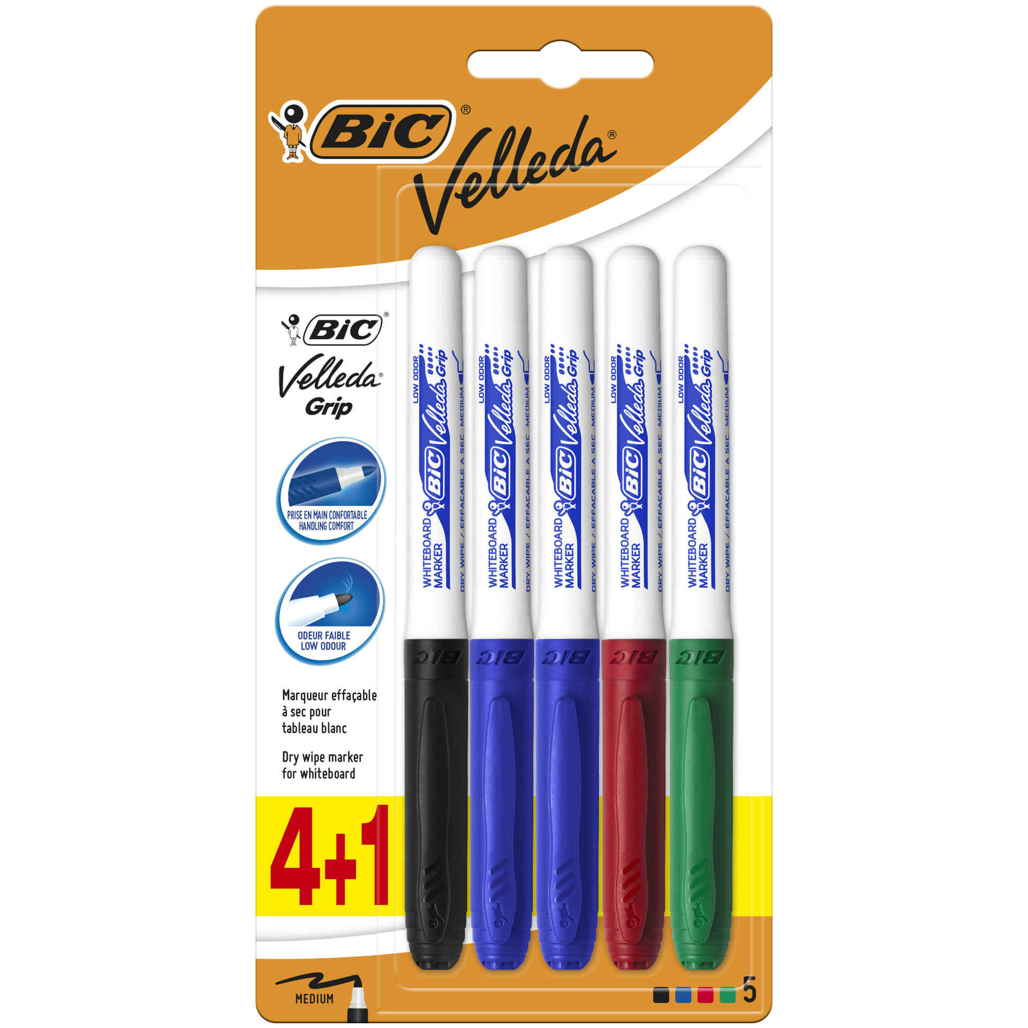 Marcadores Velleda Grip de Tinta Azul, Preta, Vermelha e Verde Marcadores Velleda Grip de Tinta Azul, Preta, Vermelha e Verde