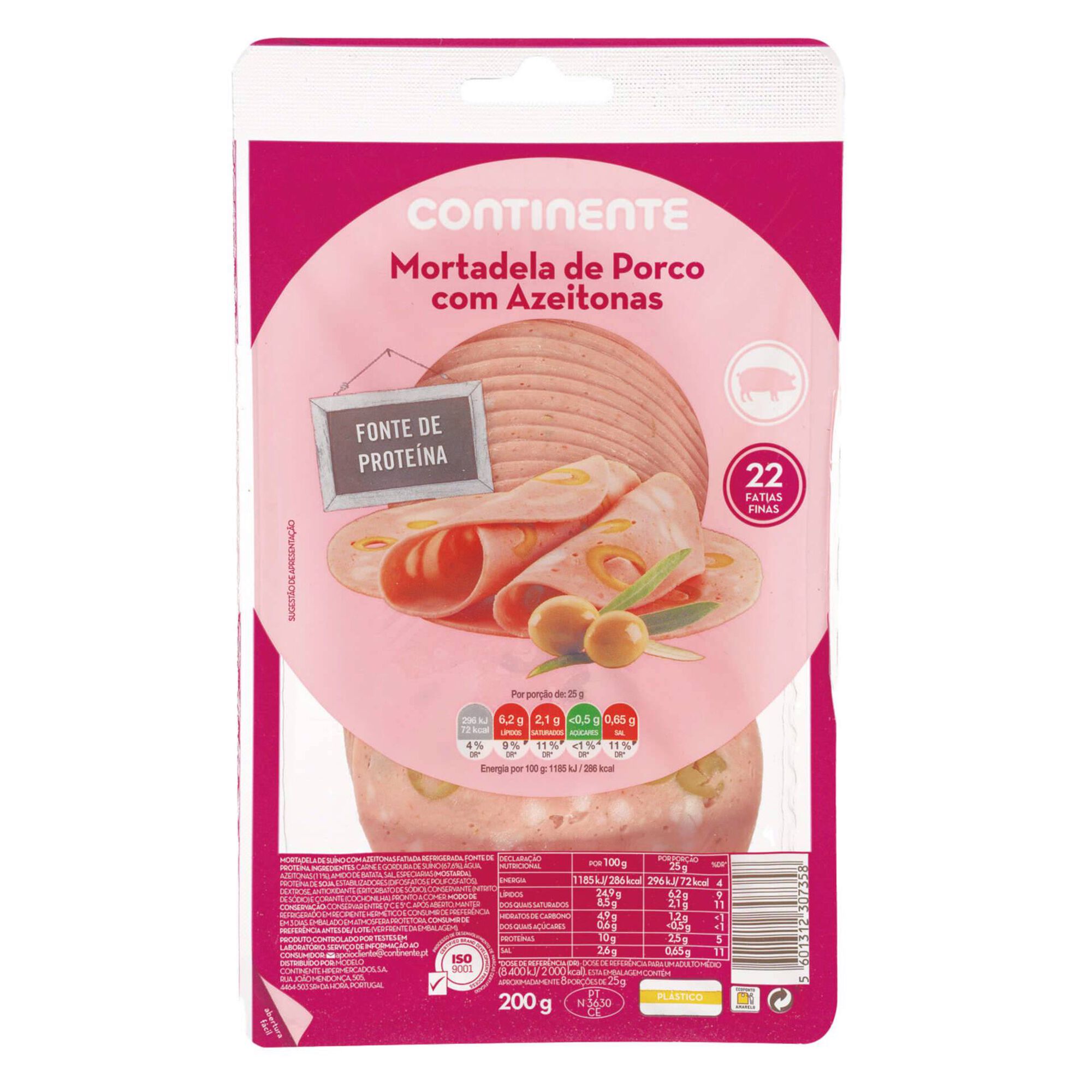 Mortadela de Porco com Azeitonas Fatias Finas
