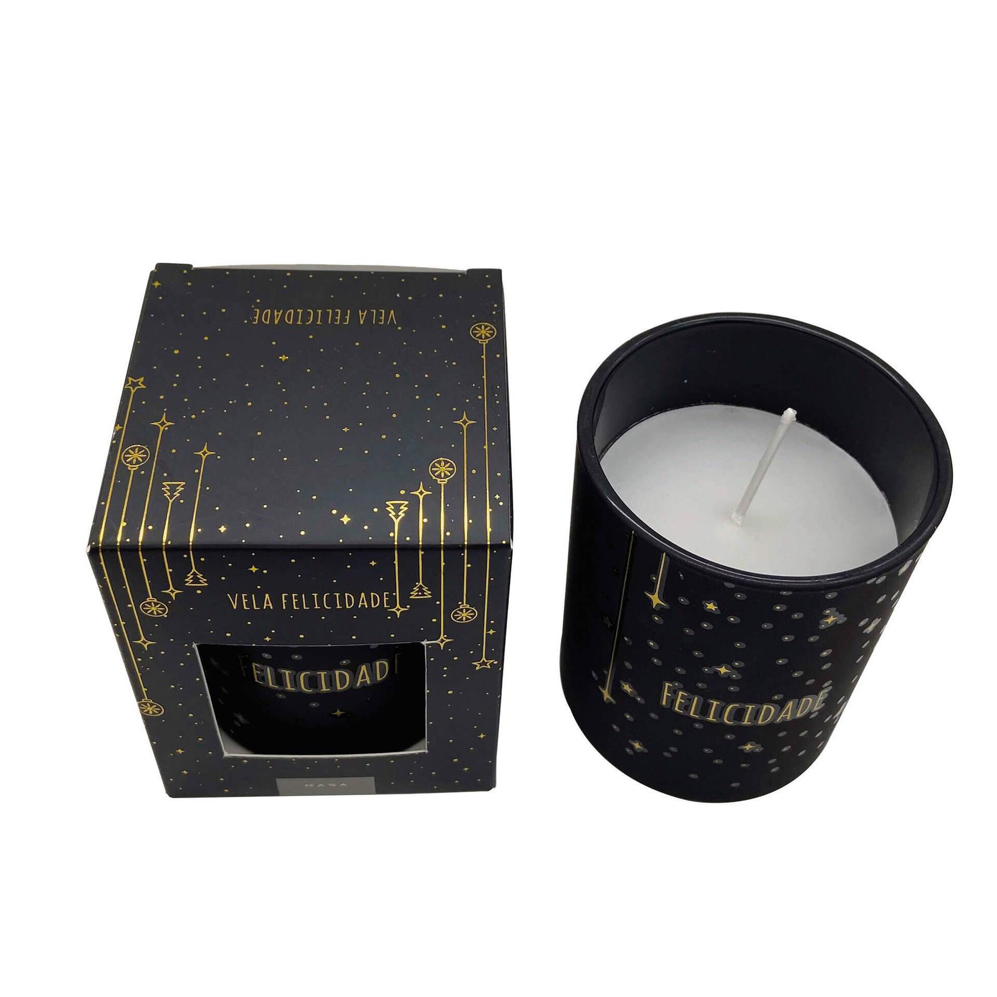 Vela em Copo 165g Preta Felicidade
