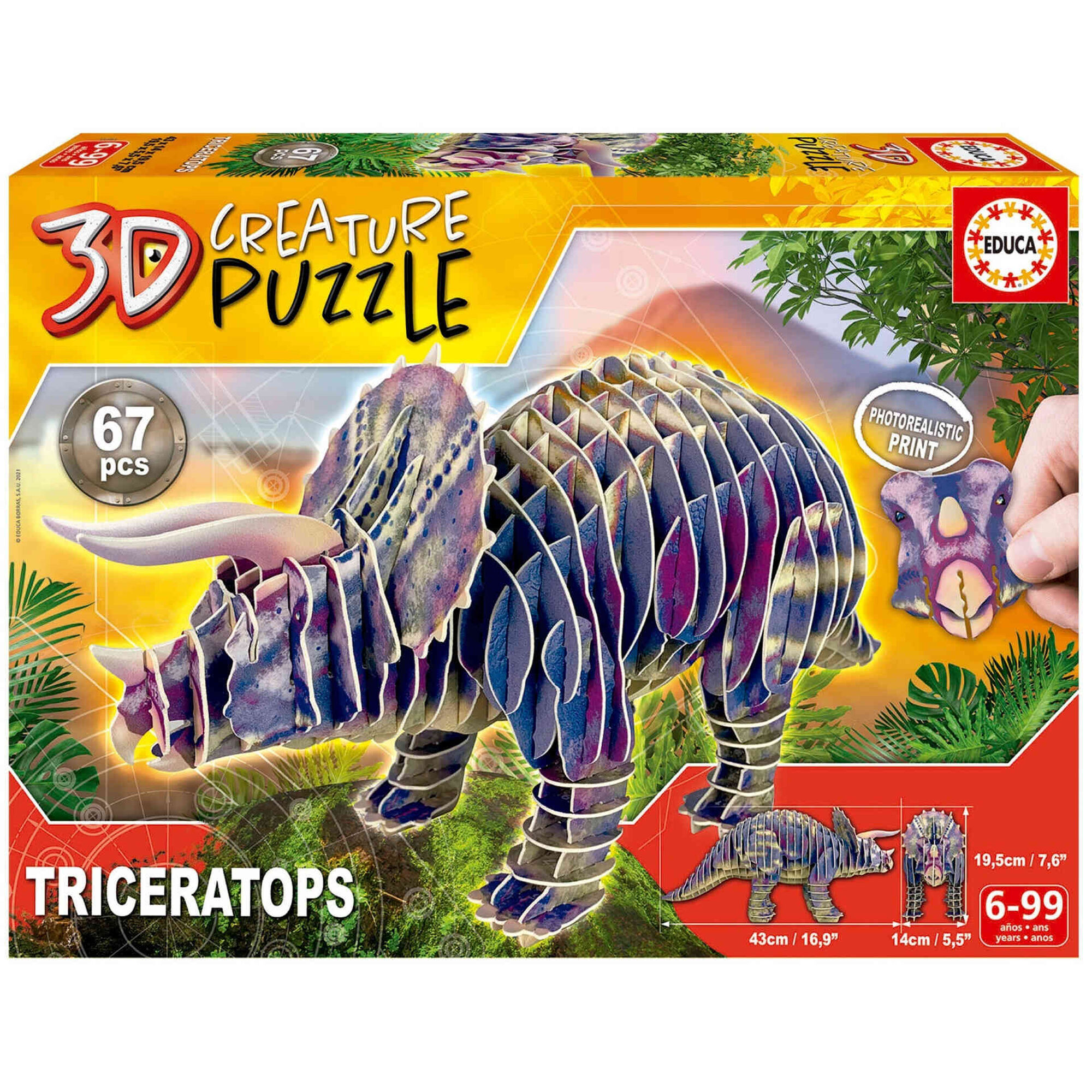 Puzzle 3D Creature Triceratops 67 Peças