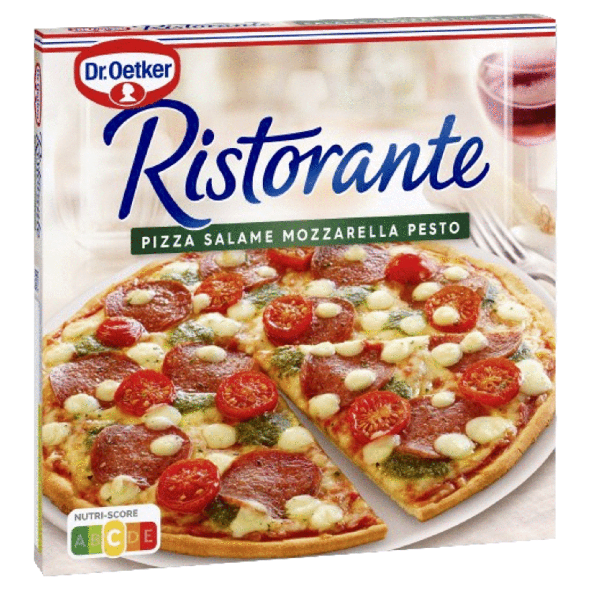 Pizza Ristorante de Salame, Mozzarella e Pesto