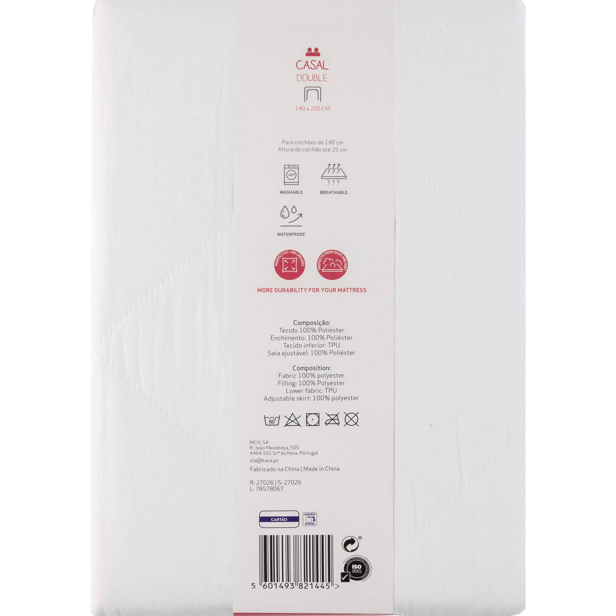 Protetor de Colch&atilde;o Imperme&aacute;vel e Respir&aacute;vel 200x140cm Kasa