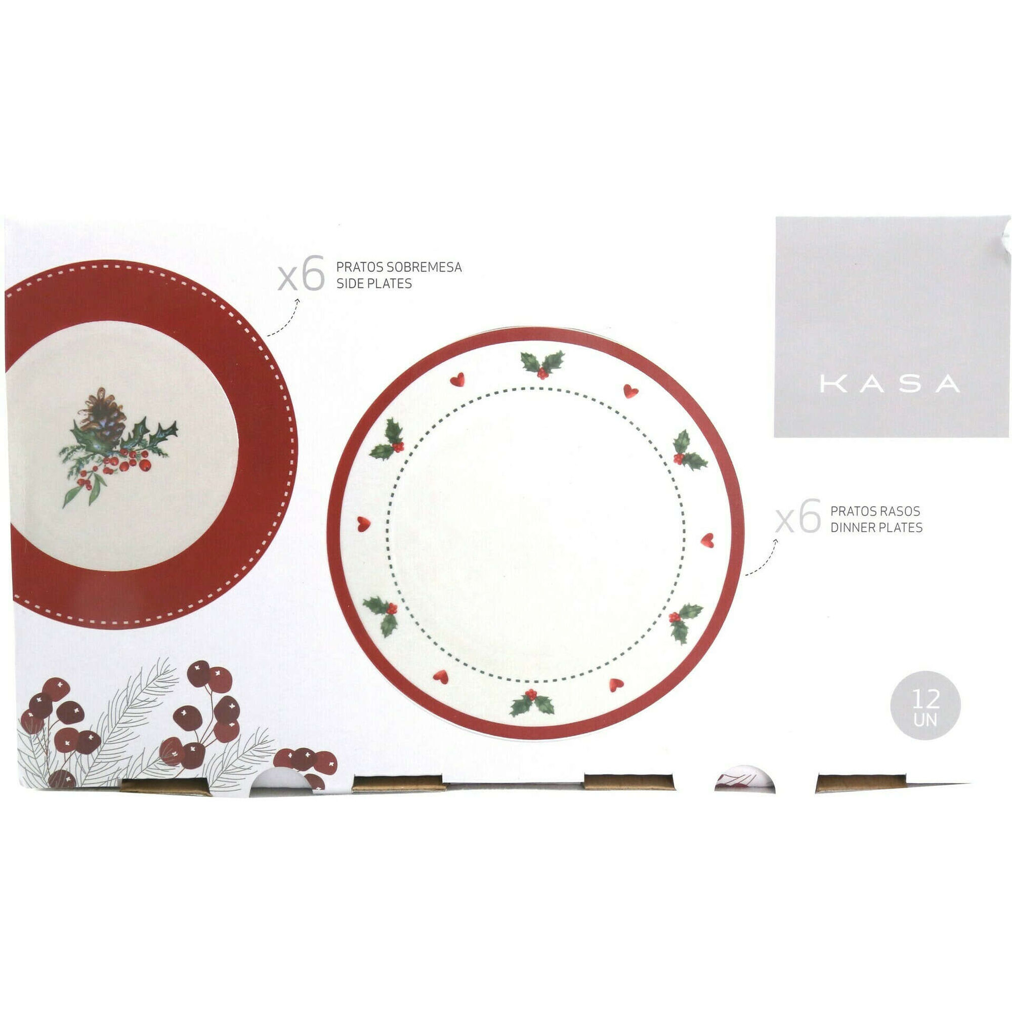 Servi&ccedil;o Mesa Vermelho, Branco e Azevinho 6 pessoas Kasa