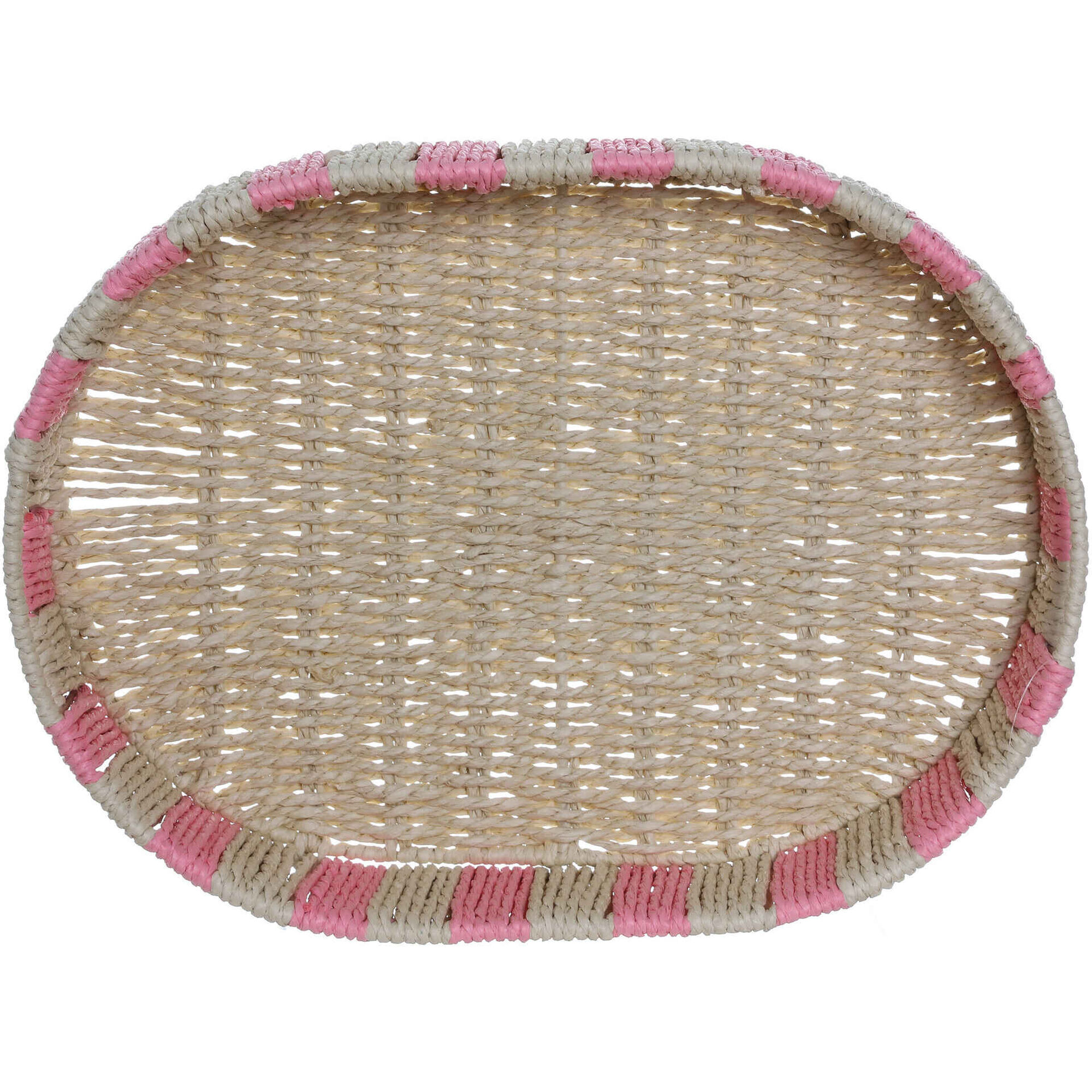 Tabuleiro Palha Oval Riscas Rosa Kasa