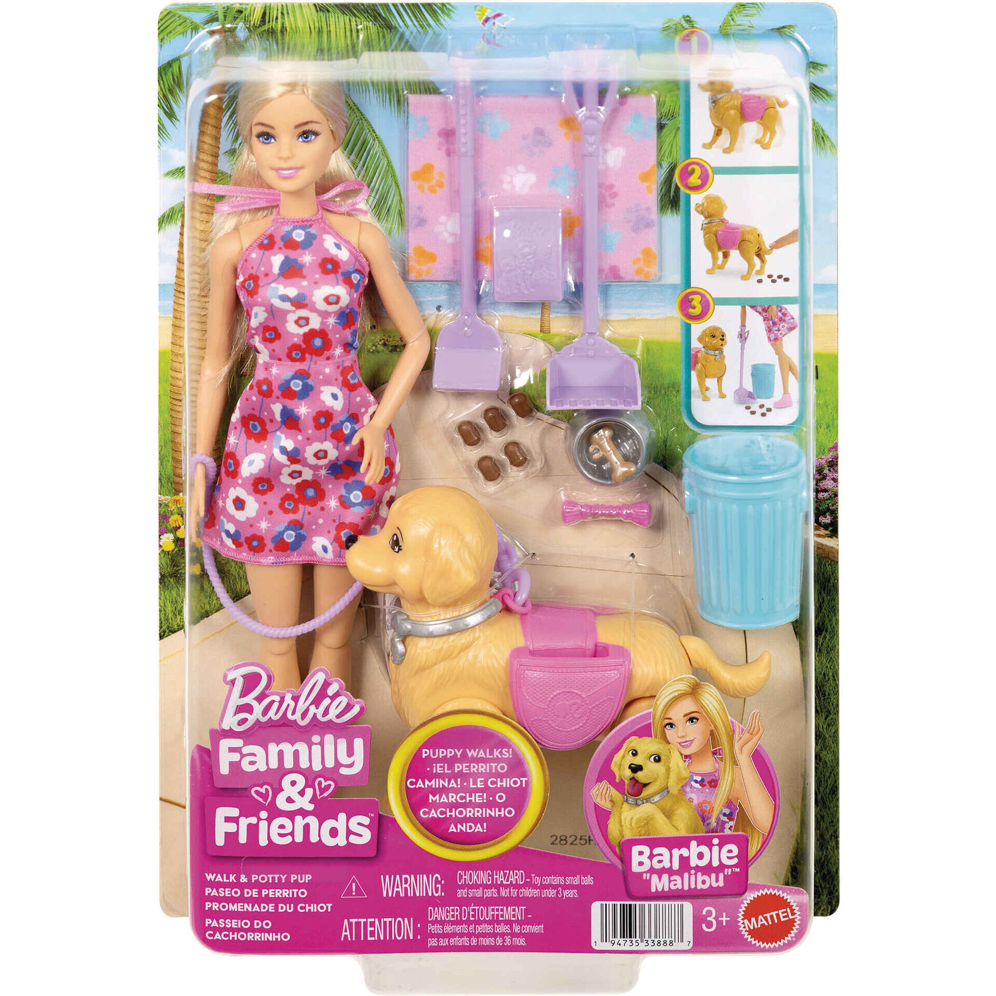 Barbie - Boneca Malibu com C&atilde;ozinho que Anda & faz Xixi e Acess&oacute;rios