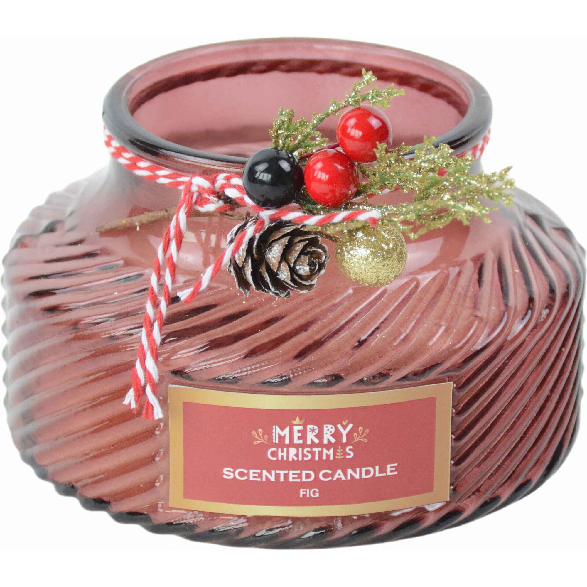 Vela em Copo Grande 370g Vermelho com Azevinho