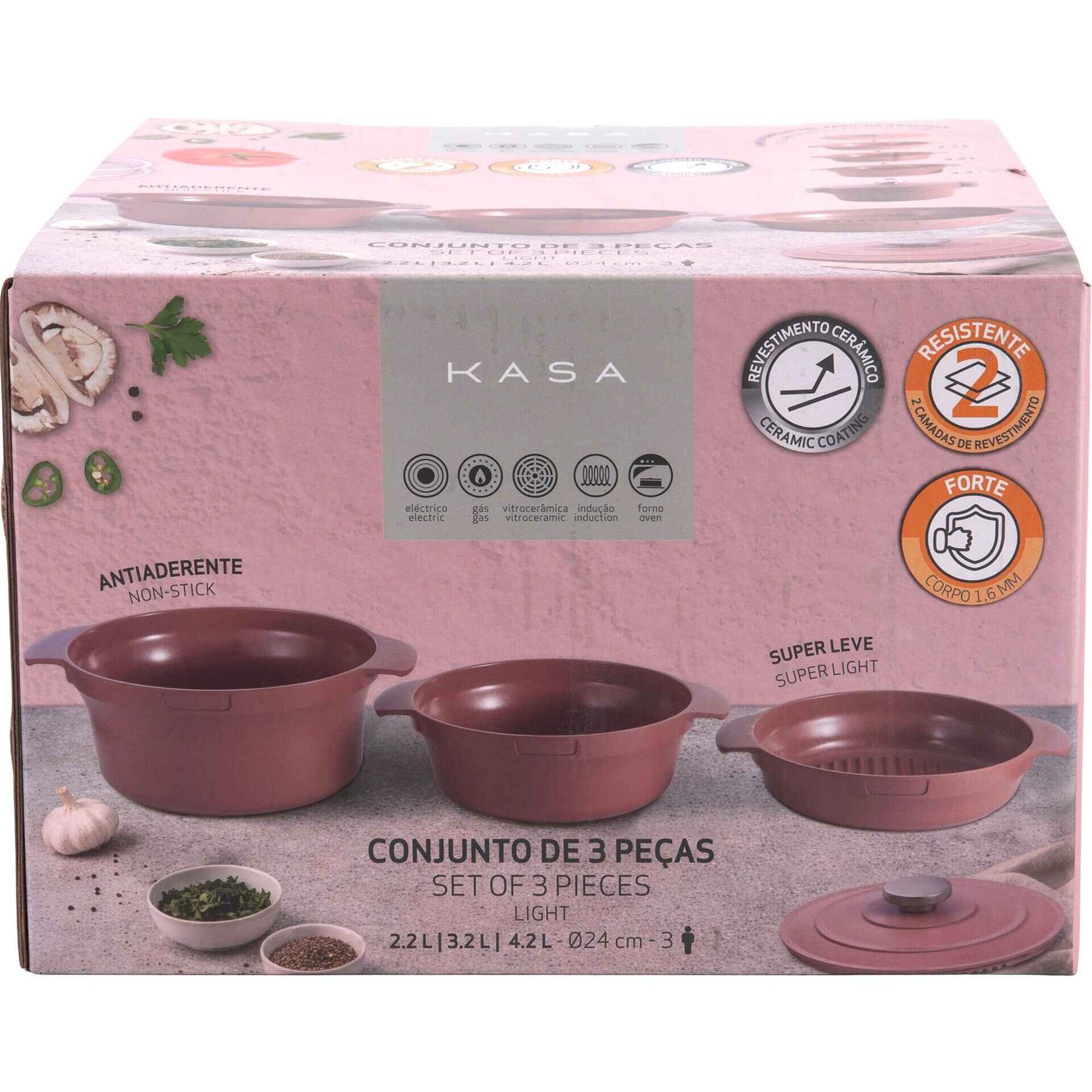 Conjunto 3 Panelas Leves Rosa Kasa