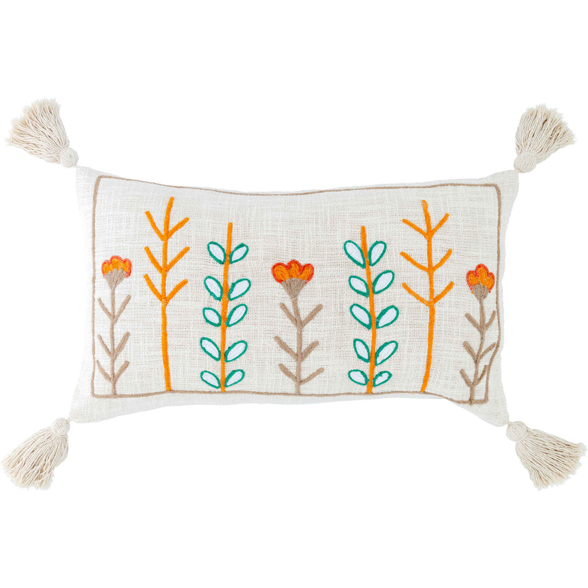 Almofada 30x50cm Flores Bordadas Bege Kasa