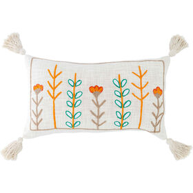 Almofada 30x50cm Flores Bordadas Bege Kasa