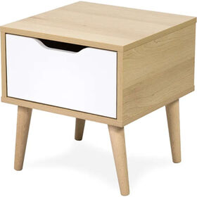 Mesa de Cabeceira com 1 Gaveta Faia e Branco Sofie