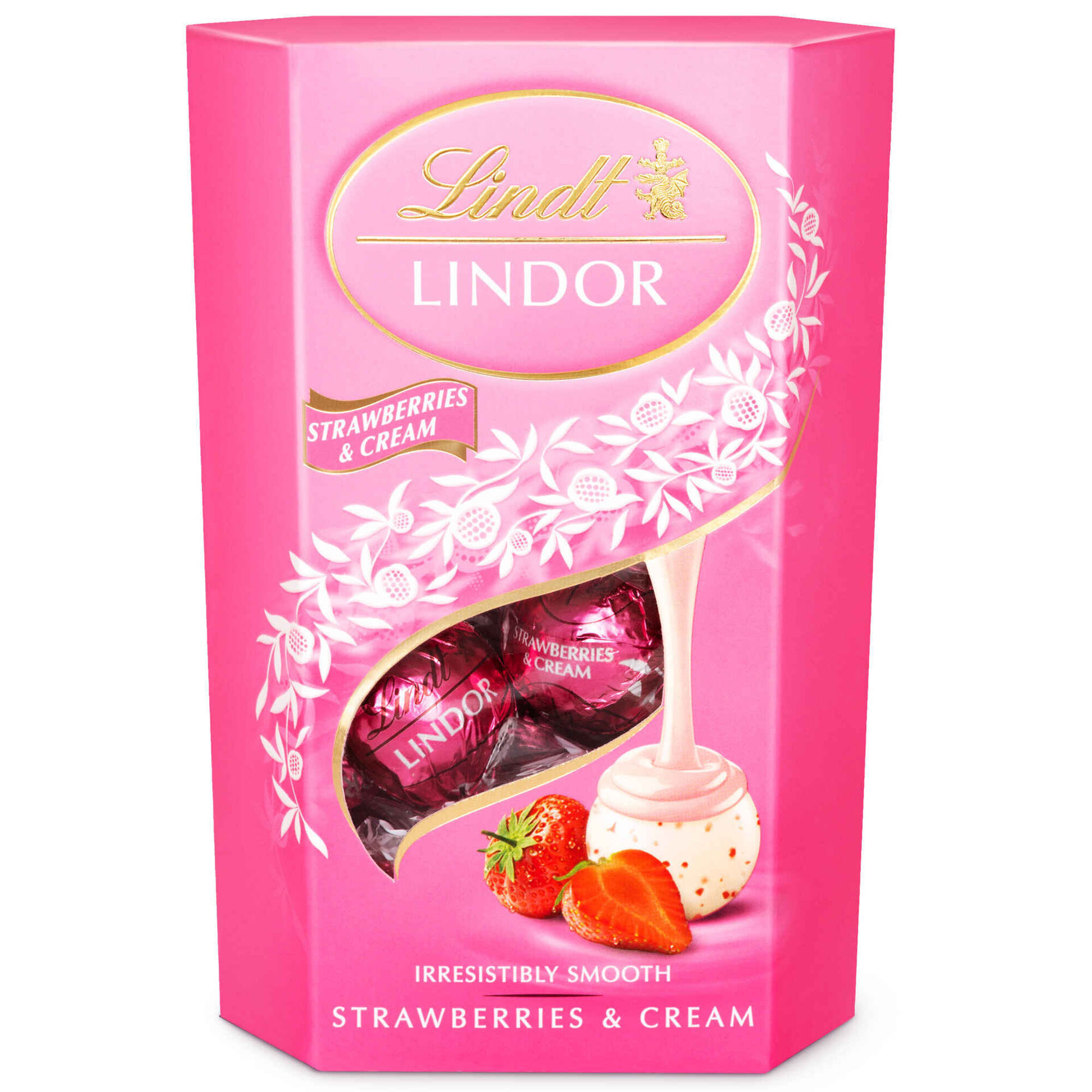 Bombons de Chocolate Branco e Morango Lindor Cornet Lindt