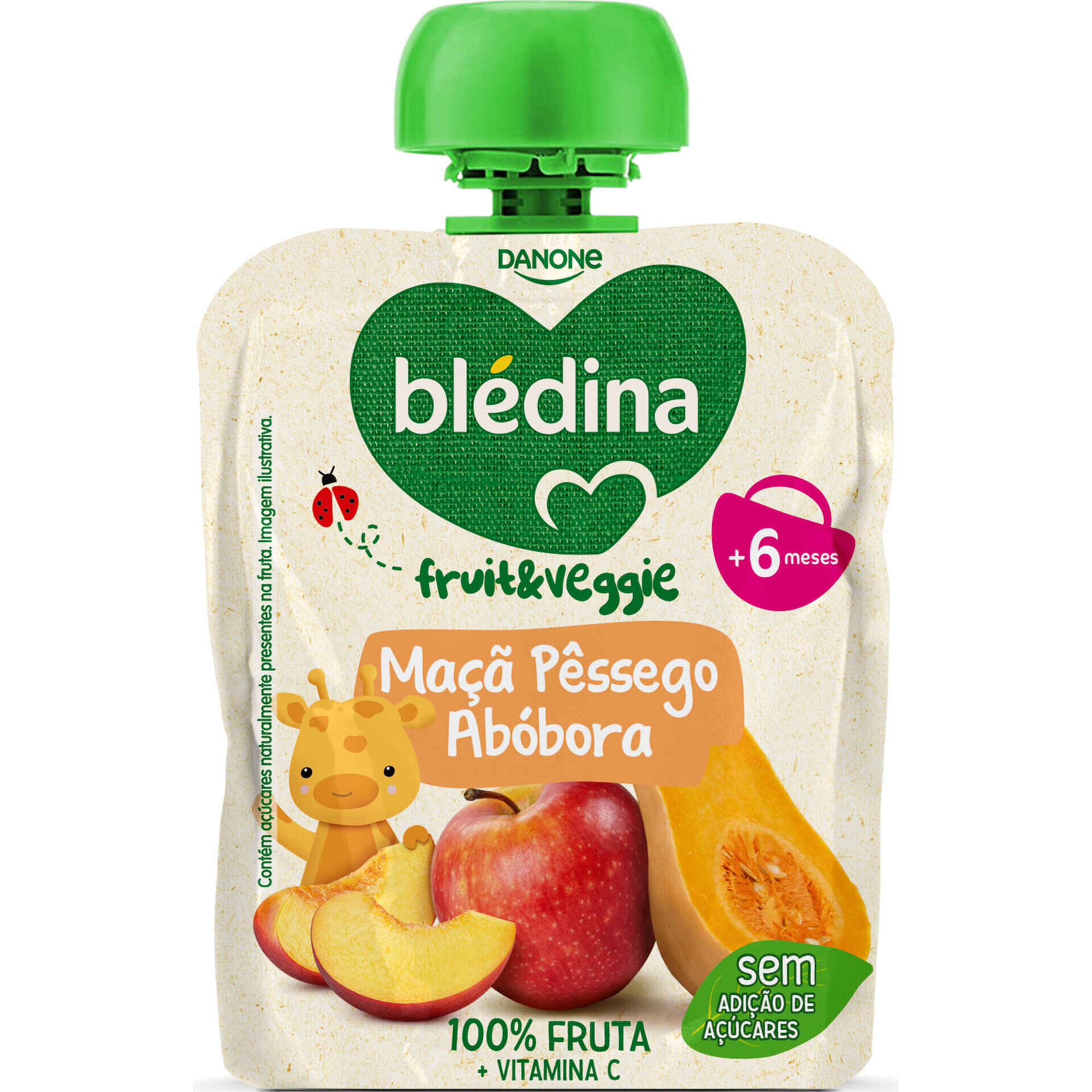 Saqueta de Fruta Maçã, Pêssego e Abóbora +6M