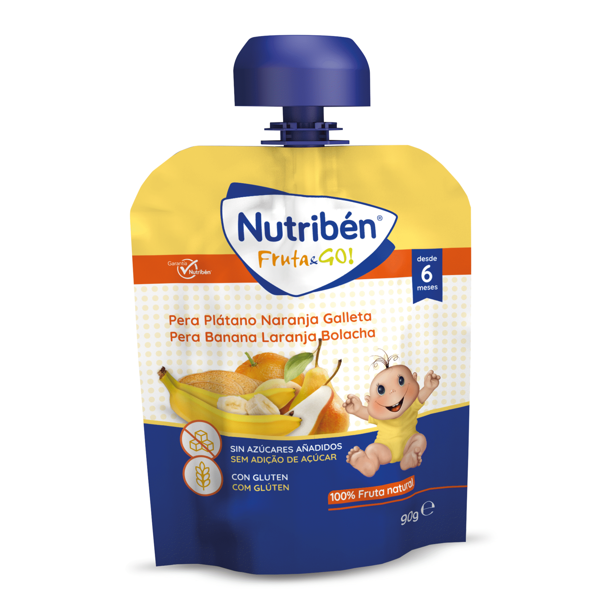 Saqueta de Fruta Pera, Banana, Laranja e Bolacha +6M