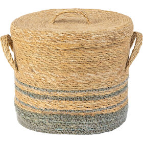 Cesto com Tampa Redondo 32cm Fundo Azul Kasa